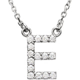 14k White Gold Diamond Initial Letter E Alphabet Rolo Pendant Necklace 18" - Letter E,White