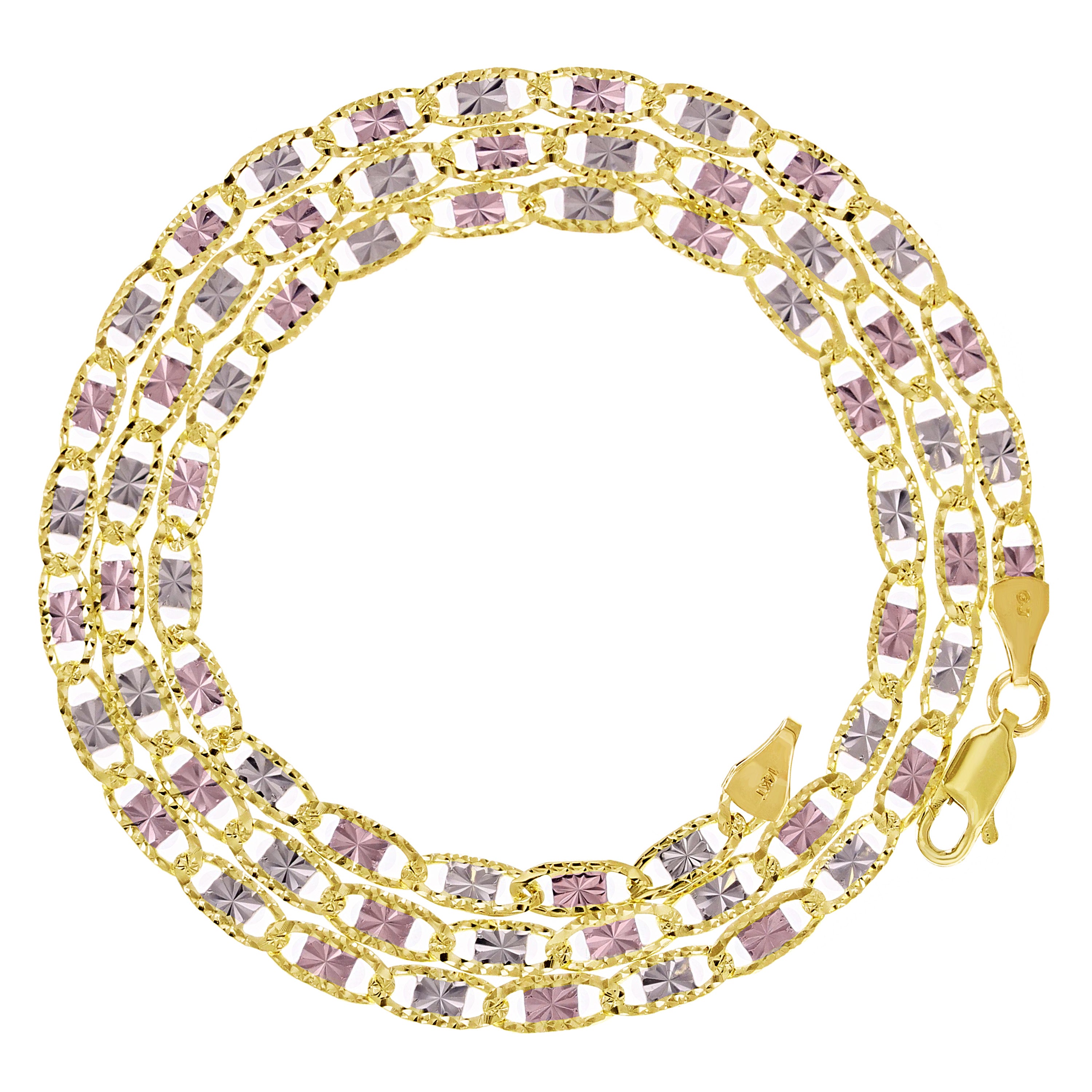 Italian 14k Tri-Color Gold Diamond Cut Valentino Chain Necklace 18" 3.3mm 7 grams - 18" 7 grams