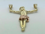 14k Two Tone Color Gold Solid Jesus Christ Religious Crucifix Charm Pendant 5.5g