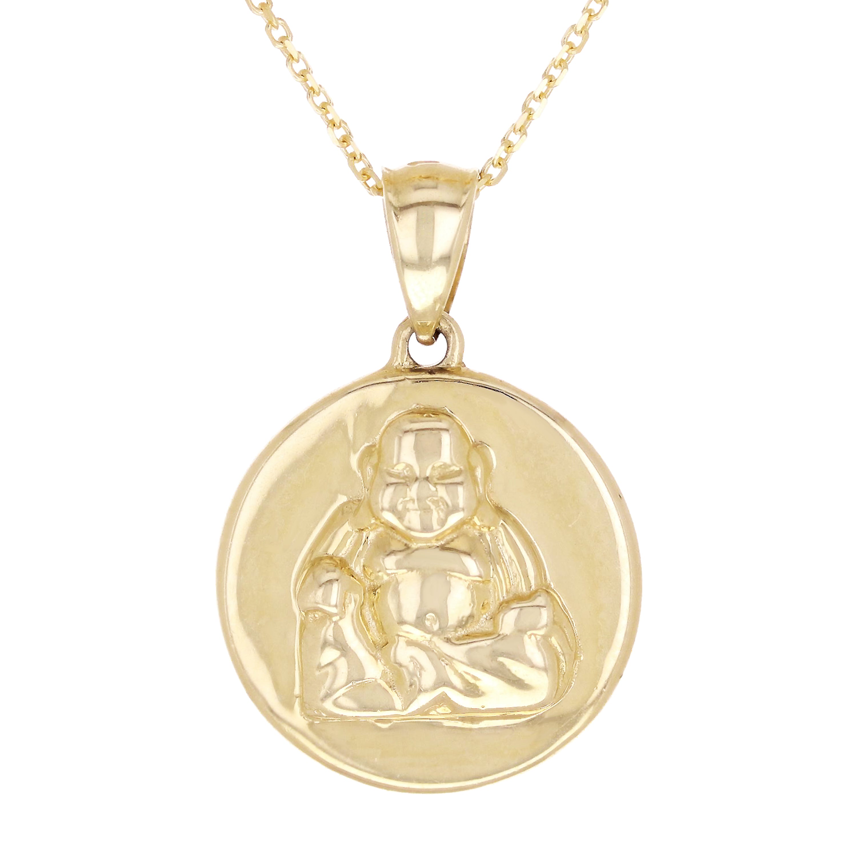 14k Yellow Gold Buddha Medal Necklace 18" 4.6 grams - Yellow