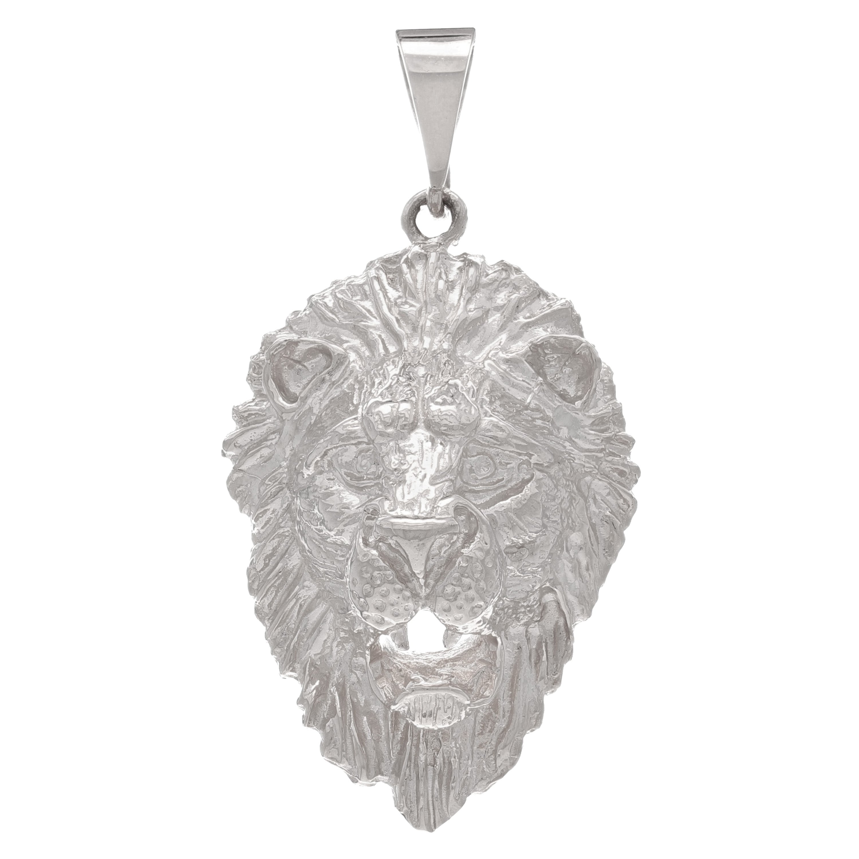 14k White Gold Solid Diamond Cut 3D Lion Charm Pendant 1.6" 10.1 grams - White