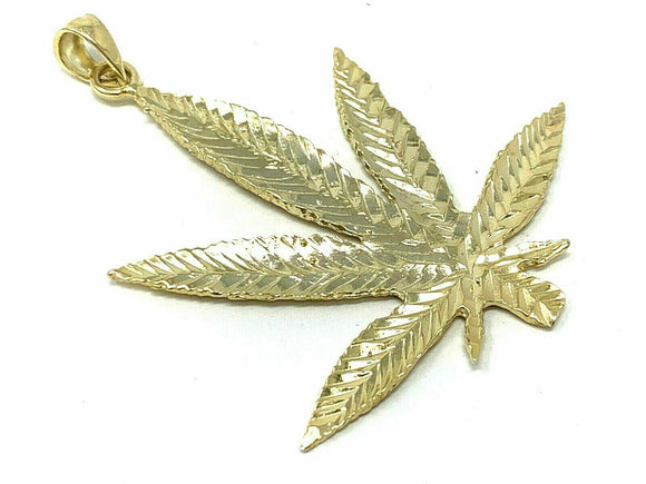 14k Yellow Gold Diamond Cut Marijuana Leaves Leaf Weed Charm Pendant 5.4 grams