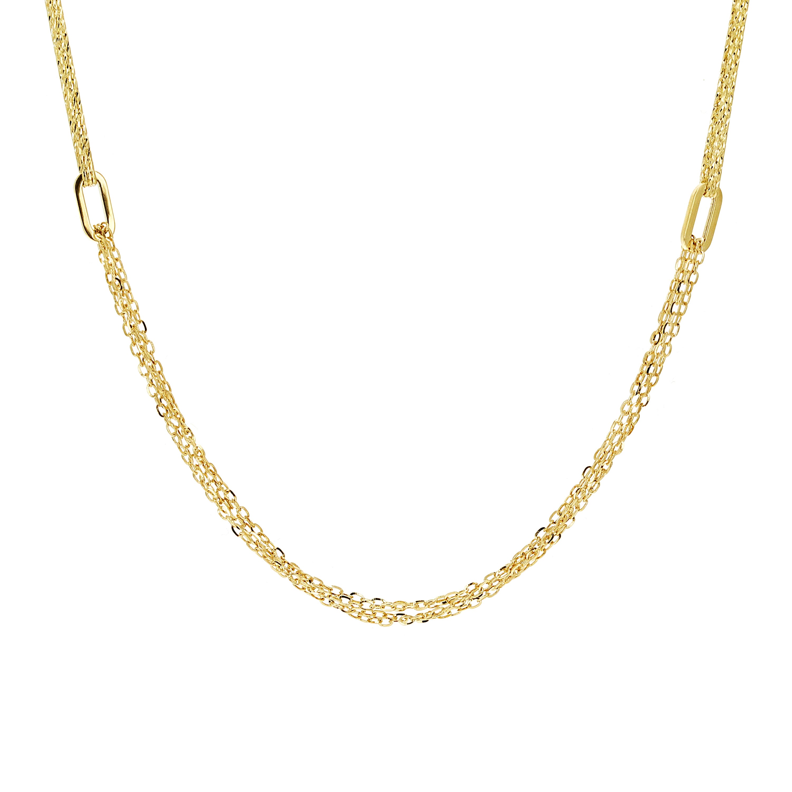 Italian 14k Yellow Gold Anchor Cable & Paper Clip Link Station Necklace 18" 8 grams - 18" 8 grams