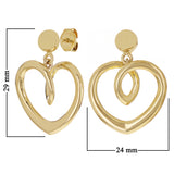 14k Yellow Gold Heart Drop Dangle Earrings 1." 6 grams