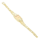 Women's 10k Yellow Gold Nugget Band Wrist Watch Geneve with Diamonds 6.5-7" 24g - 7"