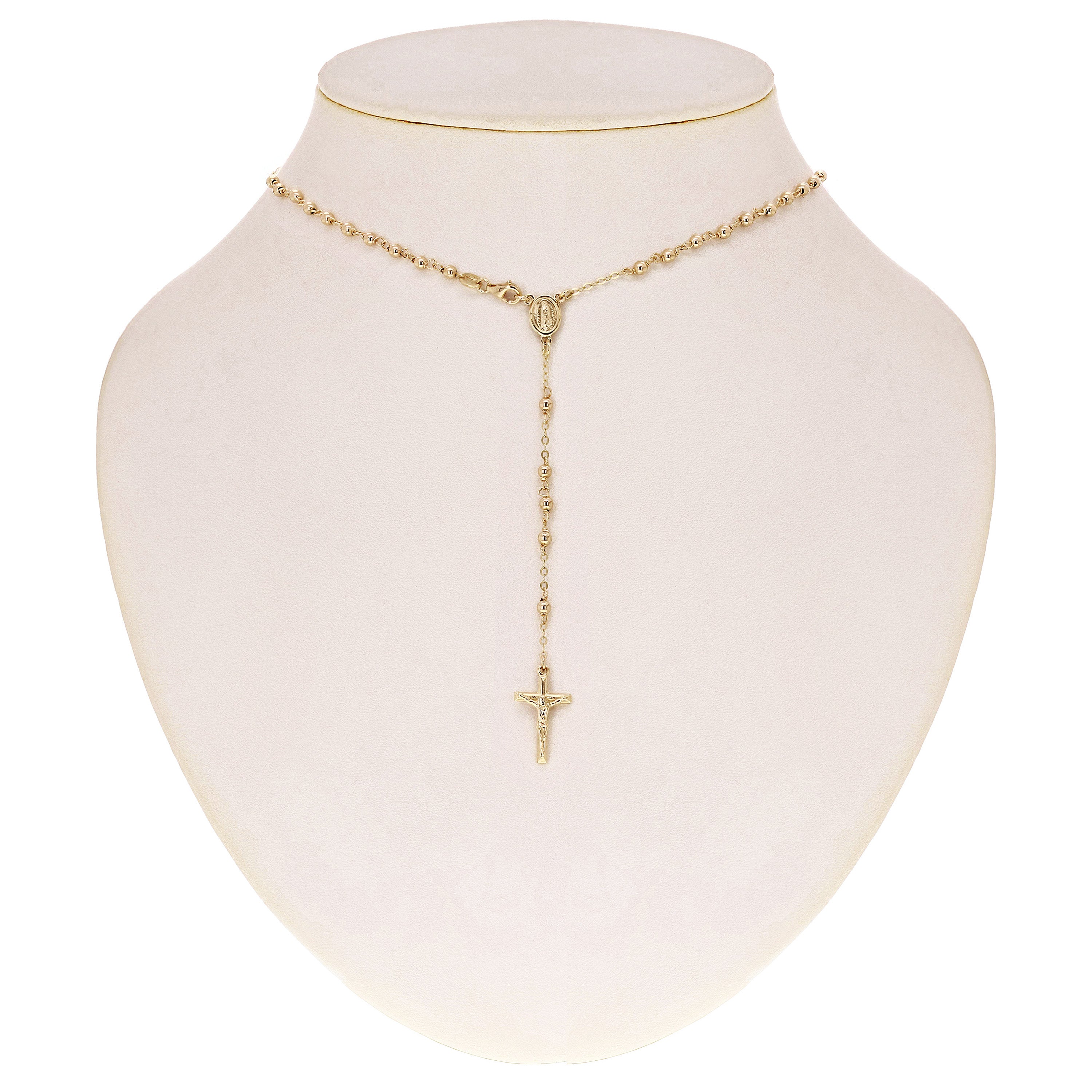 Italian 14k Yellow Gold Miraculous Medal Rosary Chain Necklace 24" 3mm 7.7 grams