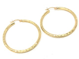 14k Yellow Gold Hollow Diamond Cut Hoop Loop Round Earrings 1.75" 3.1mm 4 grams