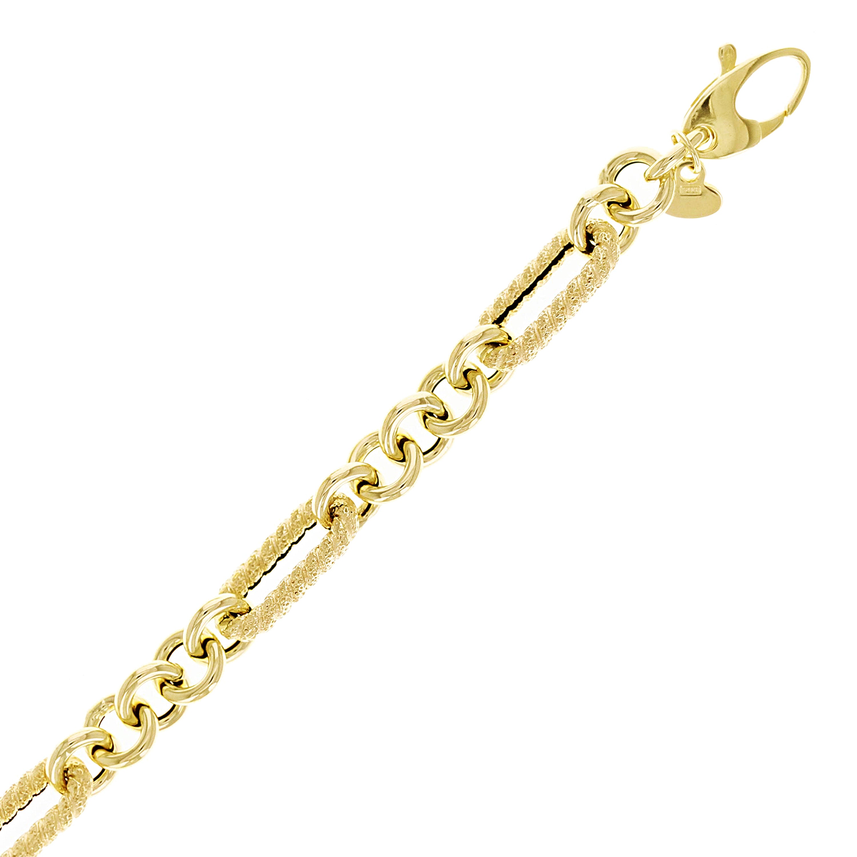 Italian 14k Yellow Gold Round & Rope Paper Clip Link Bracelet 7.5" 6.5mm 3.7 grams