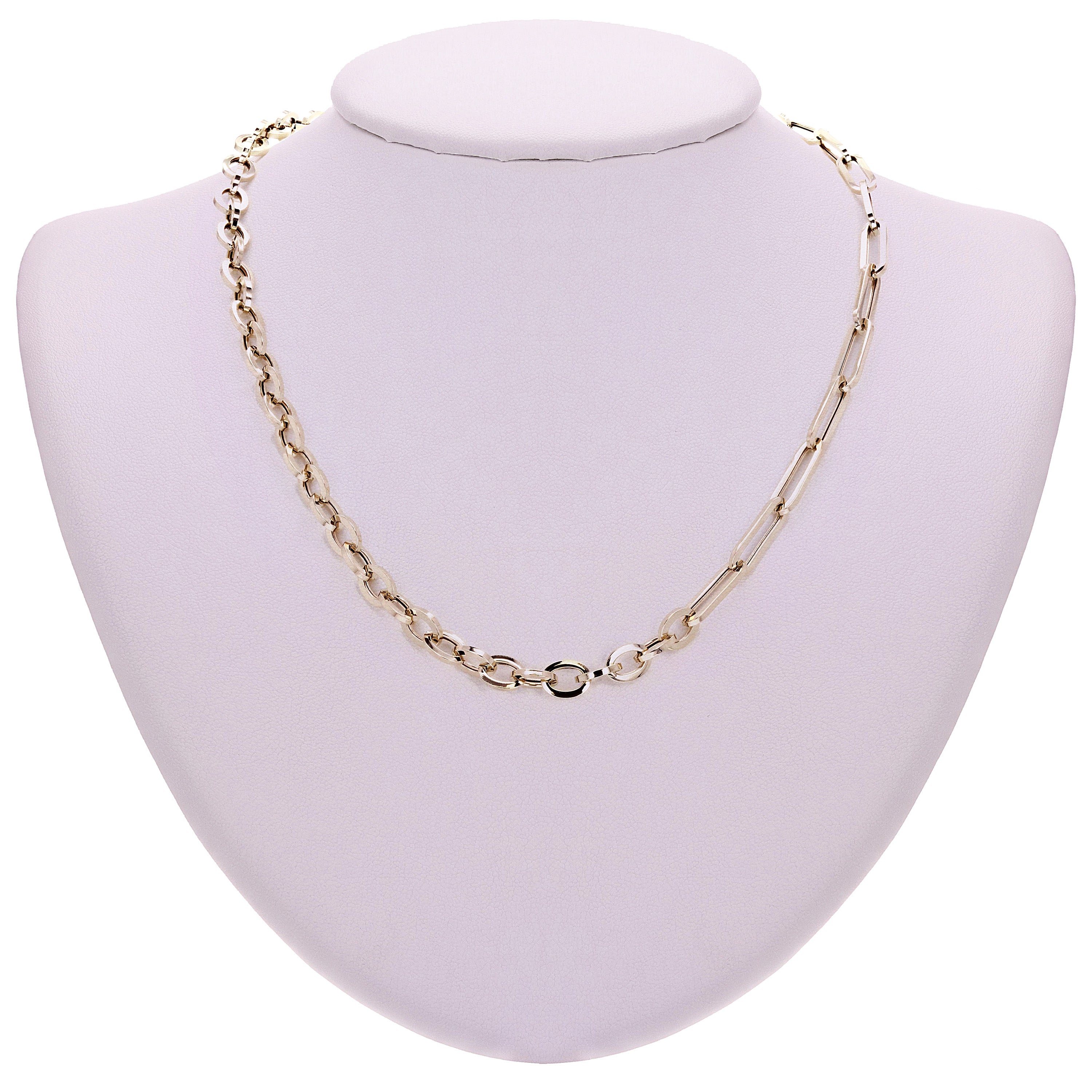 Italian 14k Yellow Gold Oval & Paper Clip Link Chain Necklace 18" 9.2 grams