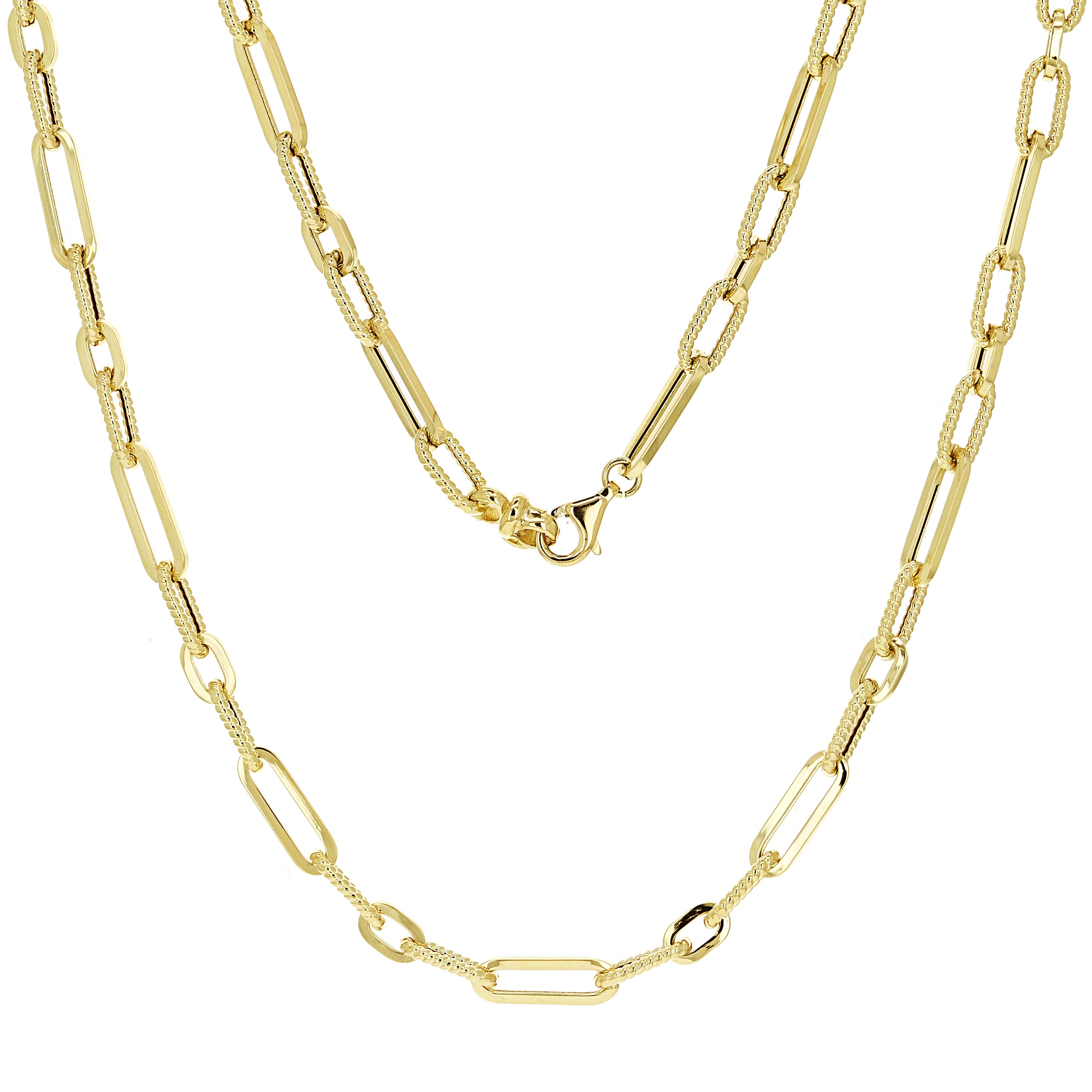 Italian 14k Yellow Gold Plain & Twist Paper Clip Link Chain Necklace 18" 9.1 grams