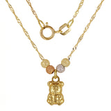 14k Tri Color Gold High Polished Teddy Bear Charm Necklace Singapore Chain 17"
