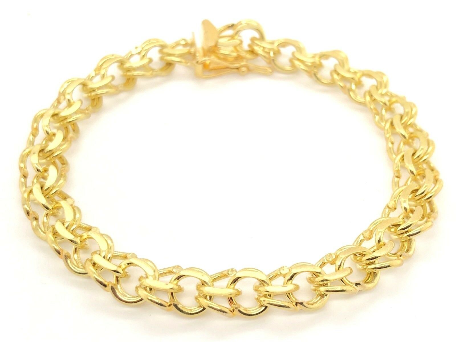 10k Yellow Gold Solid Double Link Charm Bracelet 7.25" 8mm 17.5 grams