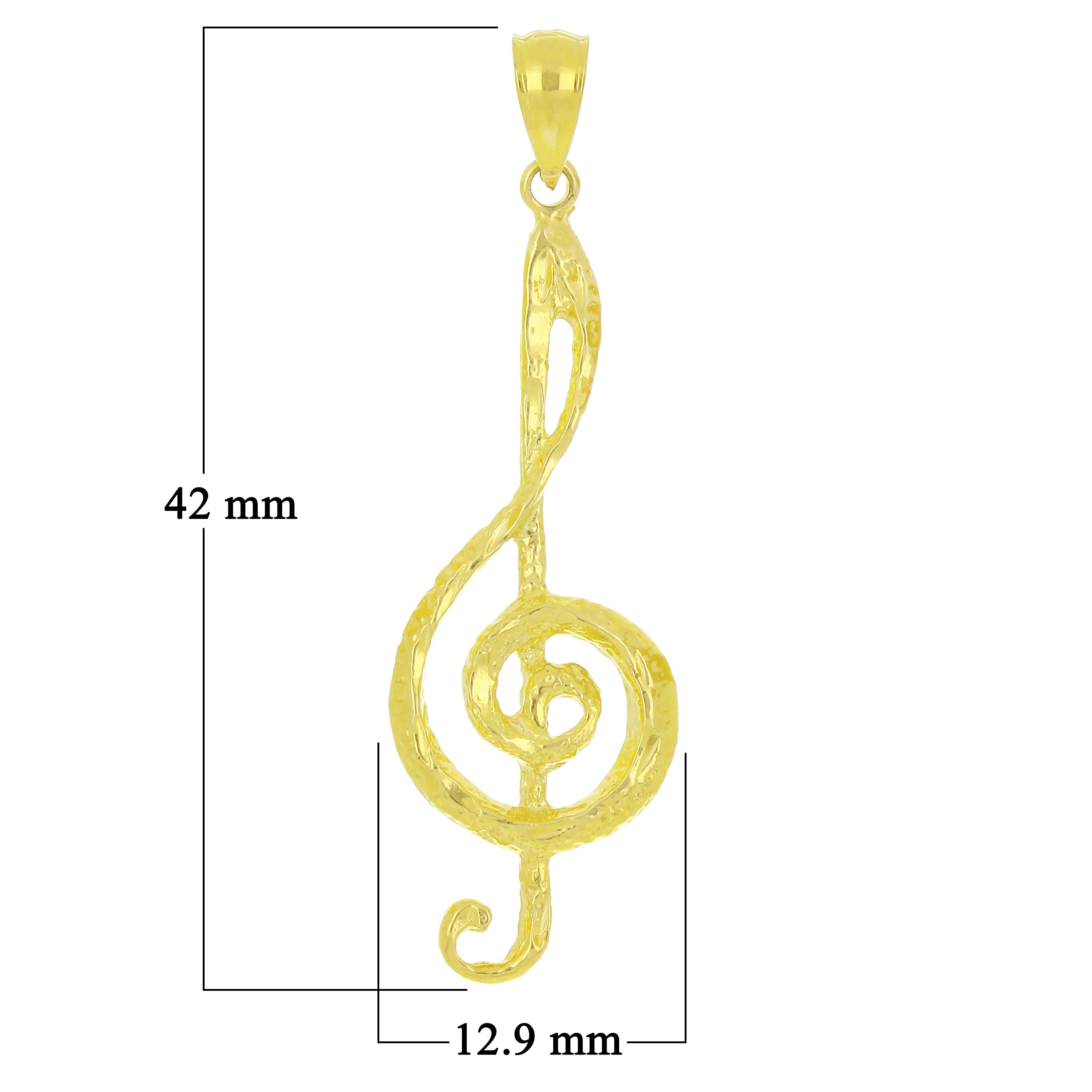 14k Yellow Gold Solid Treble Clef Music Note Charm Pendant 1.65" 1.8g