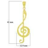 14k Yellow Gold Solid Treble Clef Music Note Charm Pendant 1.65" 1.8g
