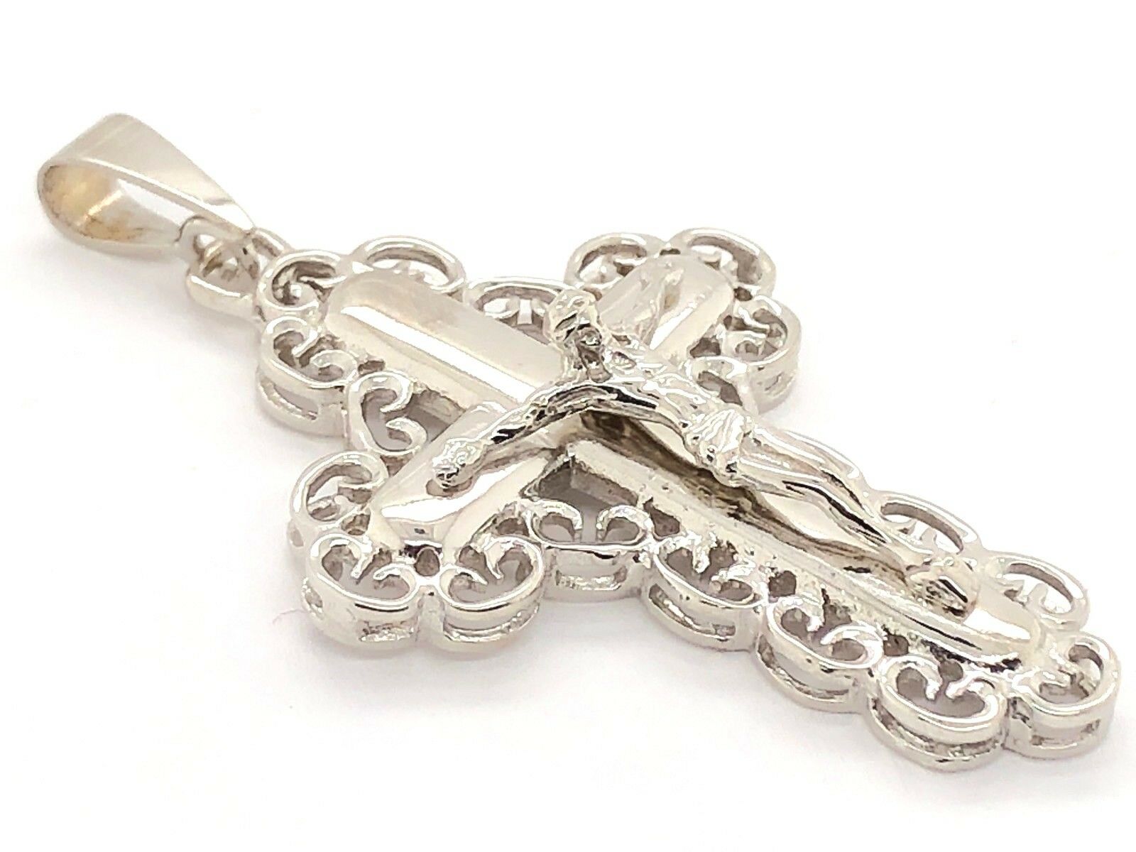 14k White Gold Jesus Christ Crucifix Cross Pendant Religious Charm 8.4 grams