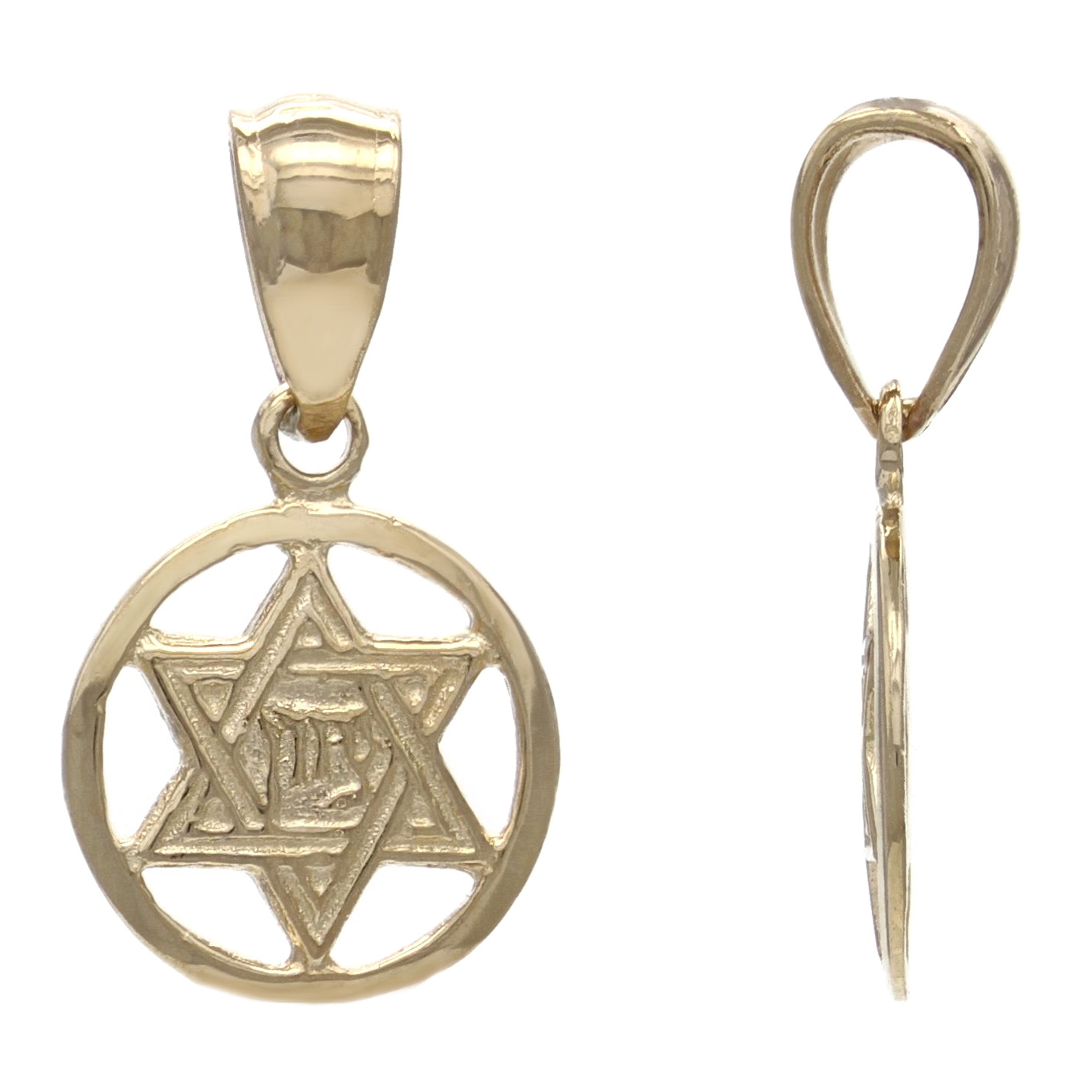 14k Yellow Gold Small Jewish Star Of David Hebrew Chai Charm Pendant 0.9 gram - Yellow
