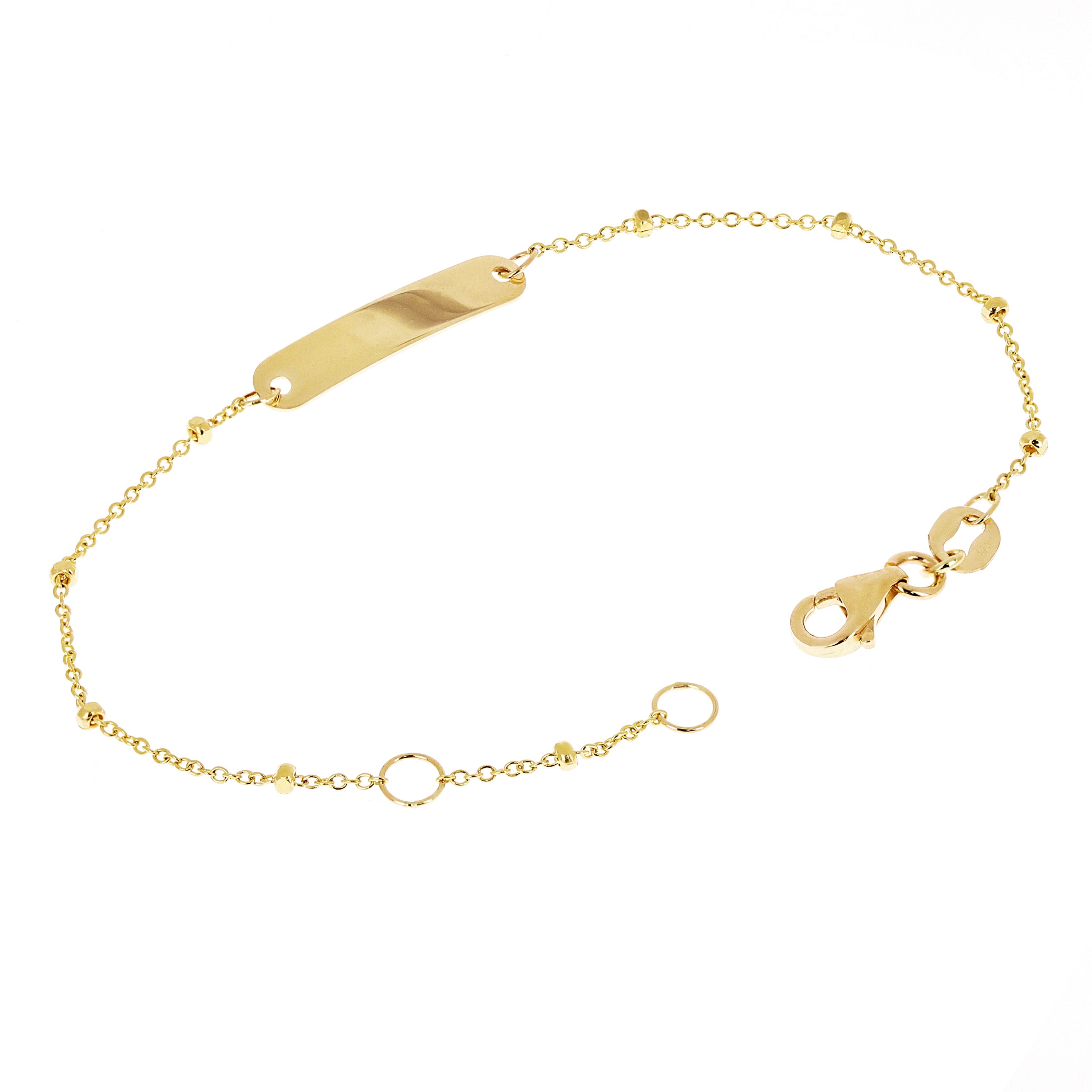 Italian 14k Yellow Gold Engravable Station Baby Kids ID Bracelet 6.25" 4mm 1.4g