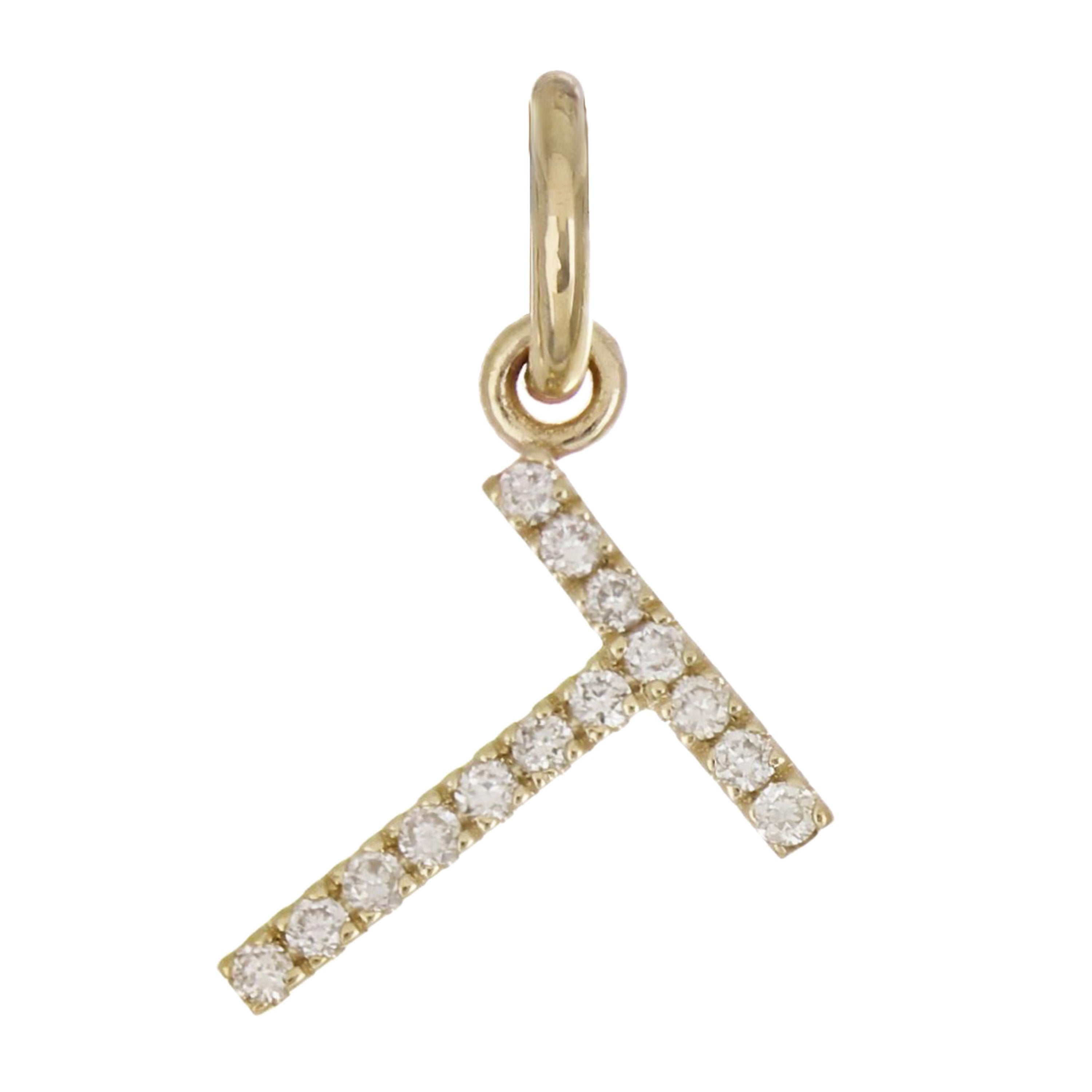 14k Yellow Gold Diamond Initial Letter T Charm Pendant - Letter T,Yellow