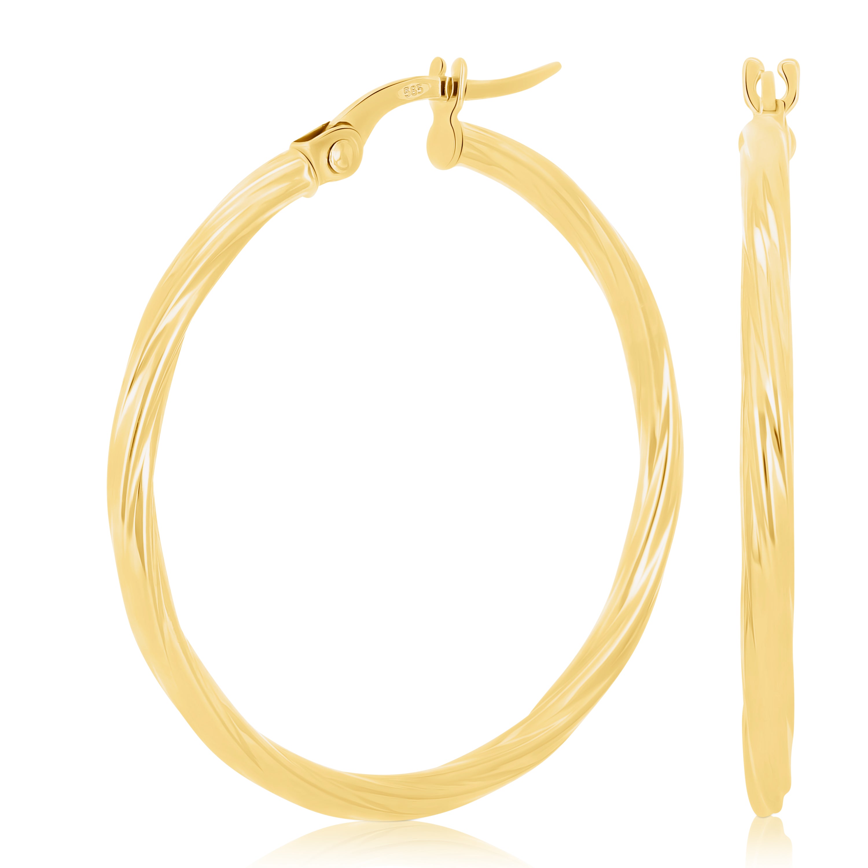 Italian 14k Yellow Gold Twisted 2mm 1" Diameter Round Hoop Earrings 1.6 grams