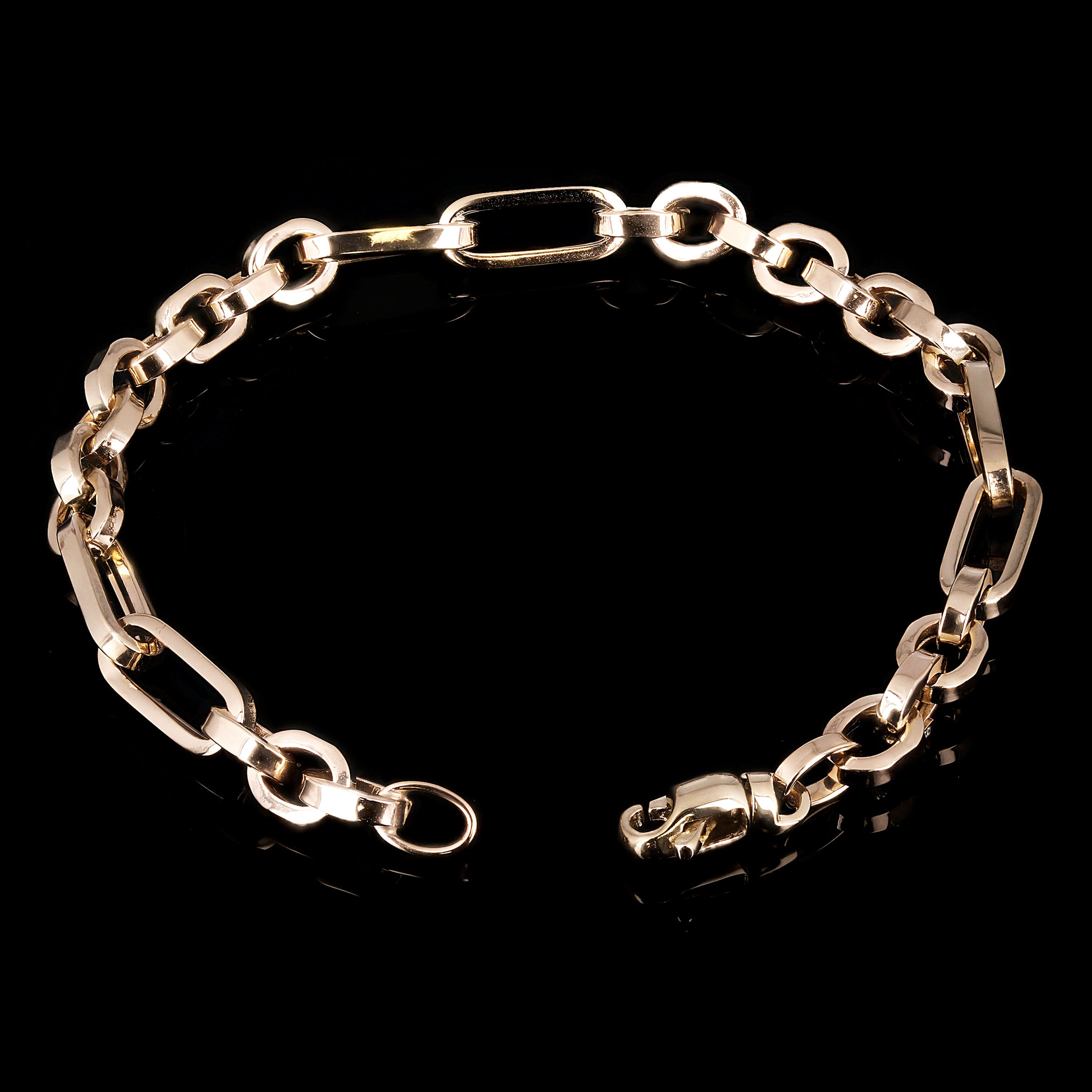 Italian 14k Yellow Gold Hollow Oval & Round Link Bracelet 8" 6mm 6.8 grams