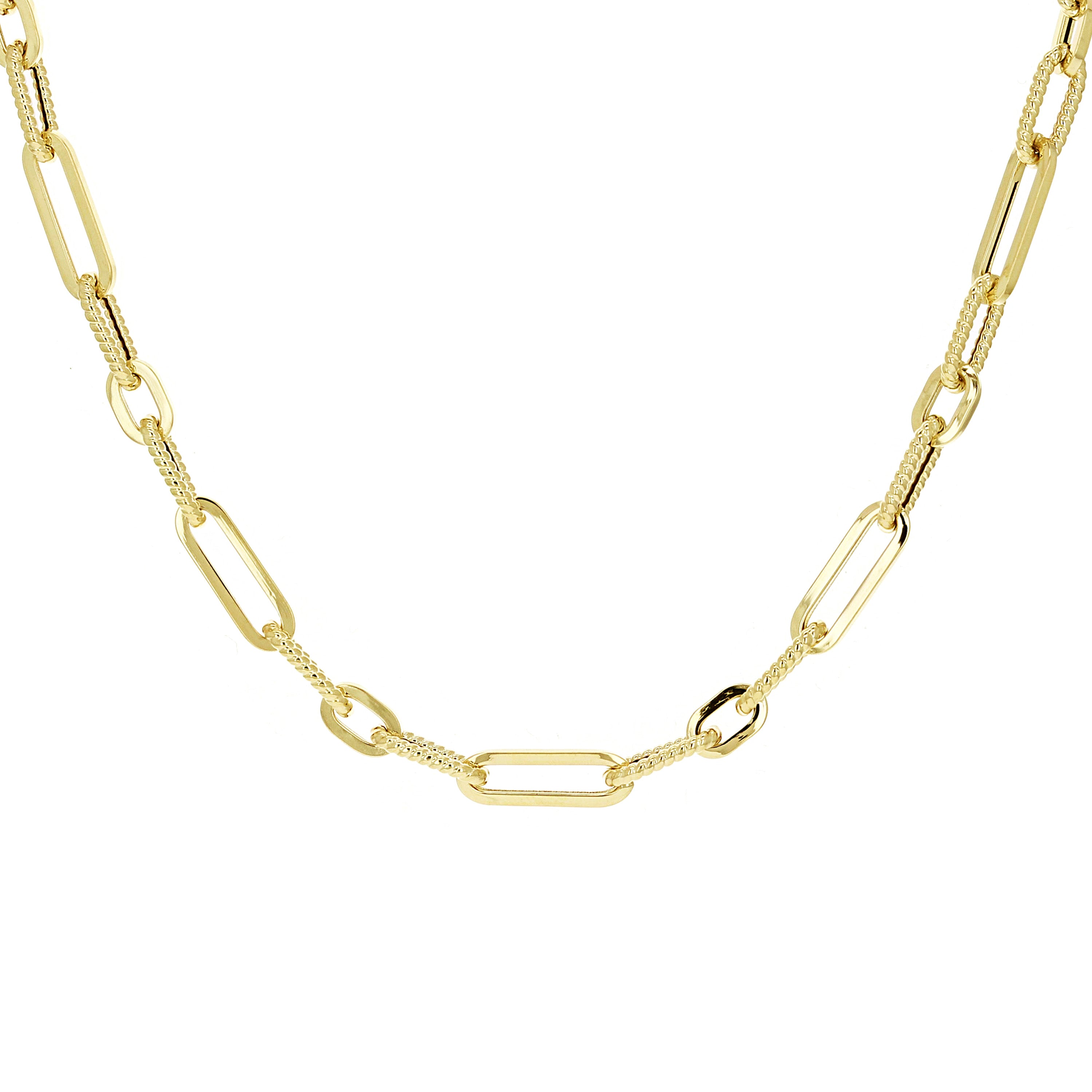 Italian 14k Yellow Gold Plain & Twist Paper Clip Link Chain Necklace 18" 9.1 grams