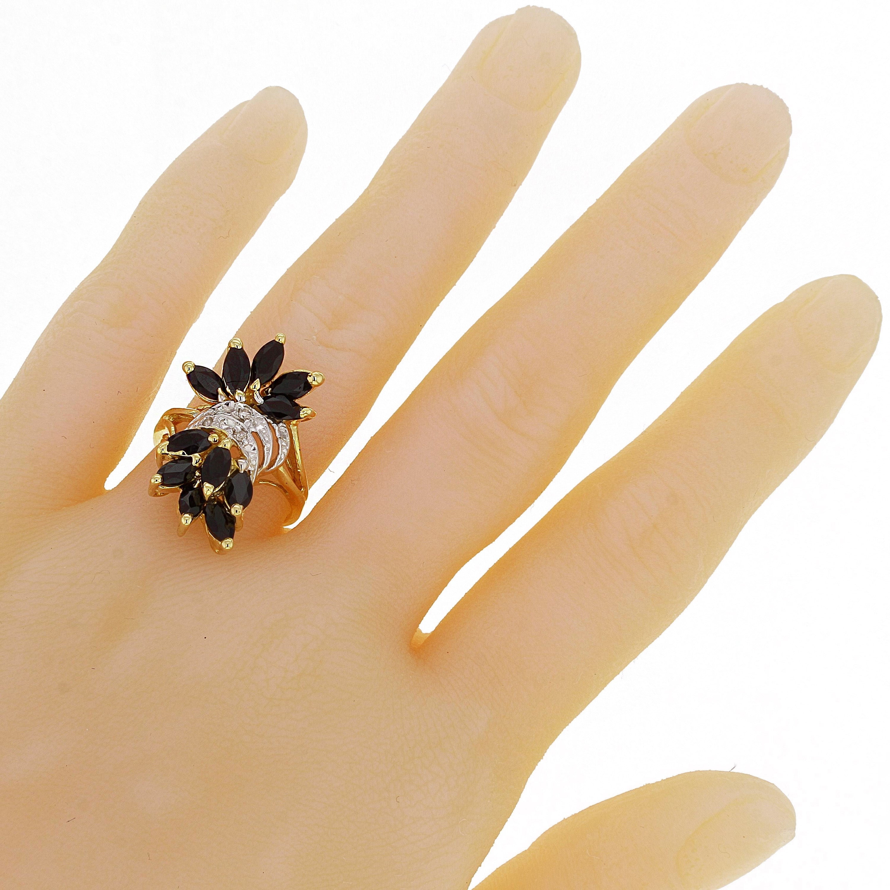 14k Yellow Gold Sapphire & Diamond Accent Floral & Vine Cluster Ring Size 5.5