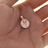 Italian 14k Yellow Gold Flowers & Butterfly Enamel Round Charm Pendant 1.2 grams