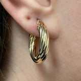 Italian 14k Yellow Gold Twisted 4.9mm 1" Diameter Round Hoop Earrings 3.5 grams