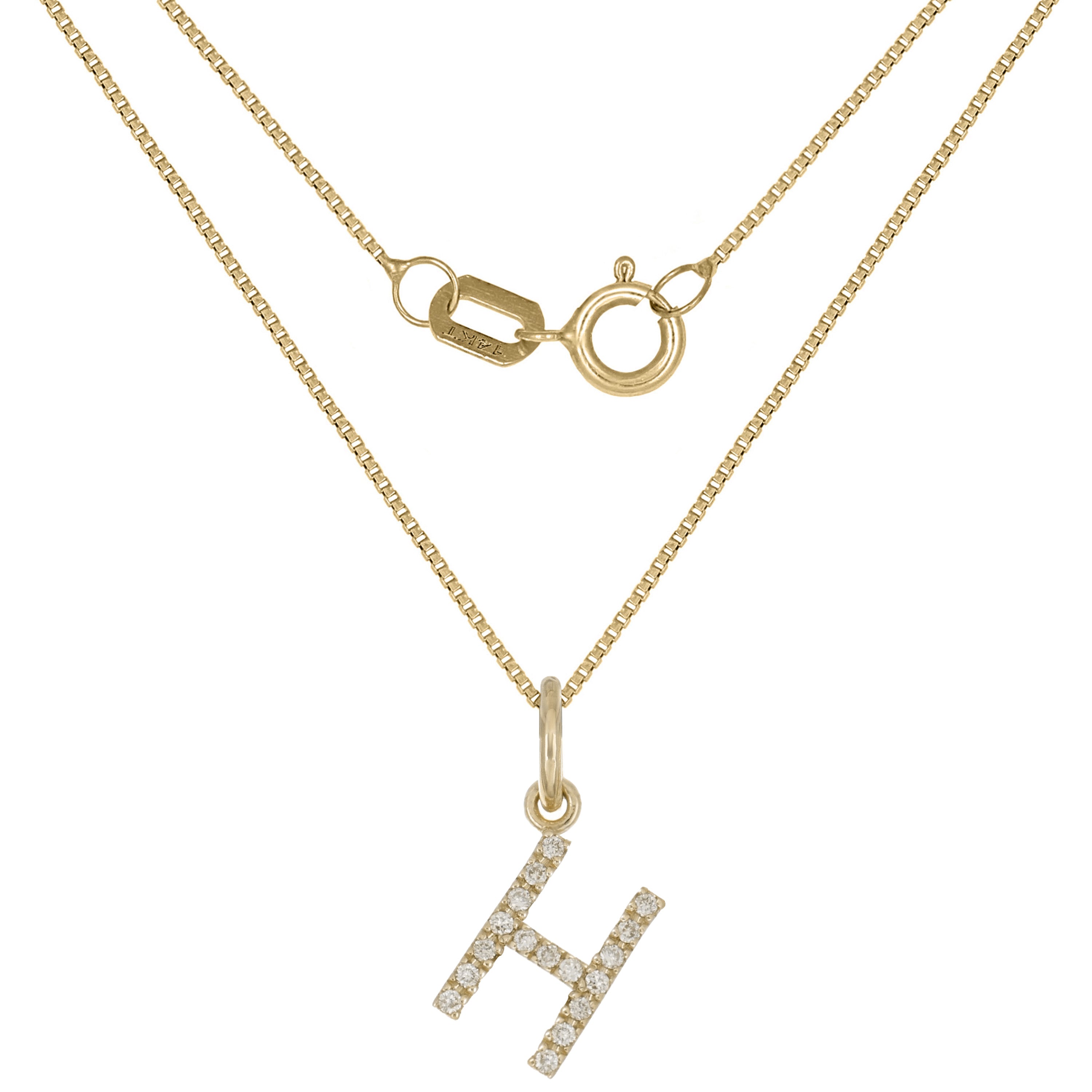14k Yellow Gold Diamond Initial Letter H Charm Pendant Necklace 18" - Letter H,Yellow
