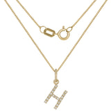 14k Yellow Gold Diamond Initial Letter H Charm Pendant Necklace 18" - Letter H,Yellow