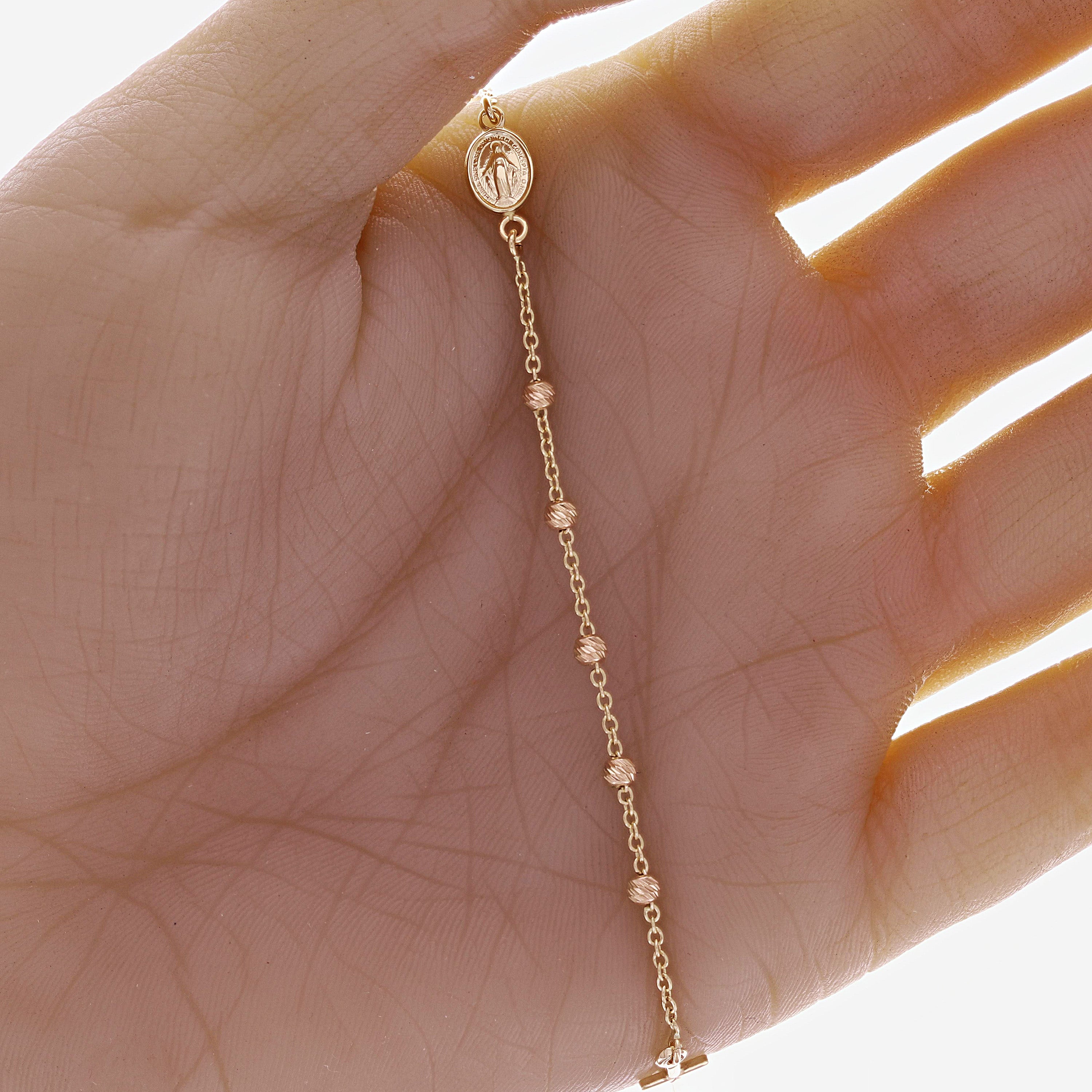 Italian 14k Yellow Gold Miraculous Medal Charm Rosary Bracelet 7" 2.3 grams