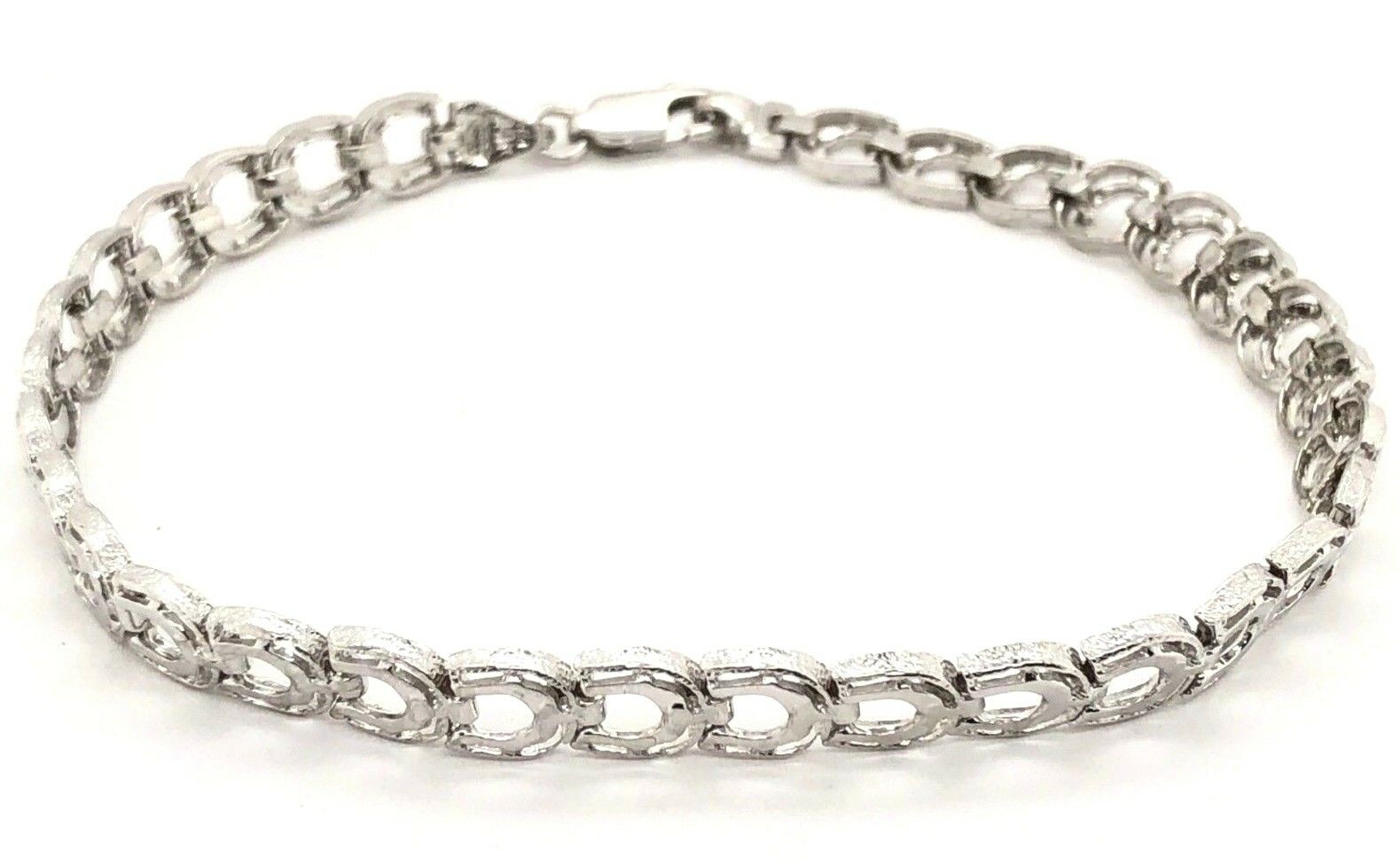 Women's Solid 14k White Gold Horse Shoe Link Bracelet 8" 6.3mm 9.5 grams