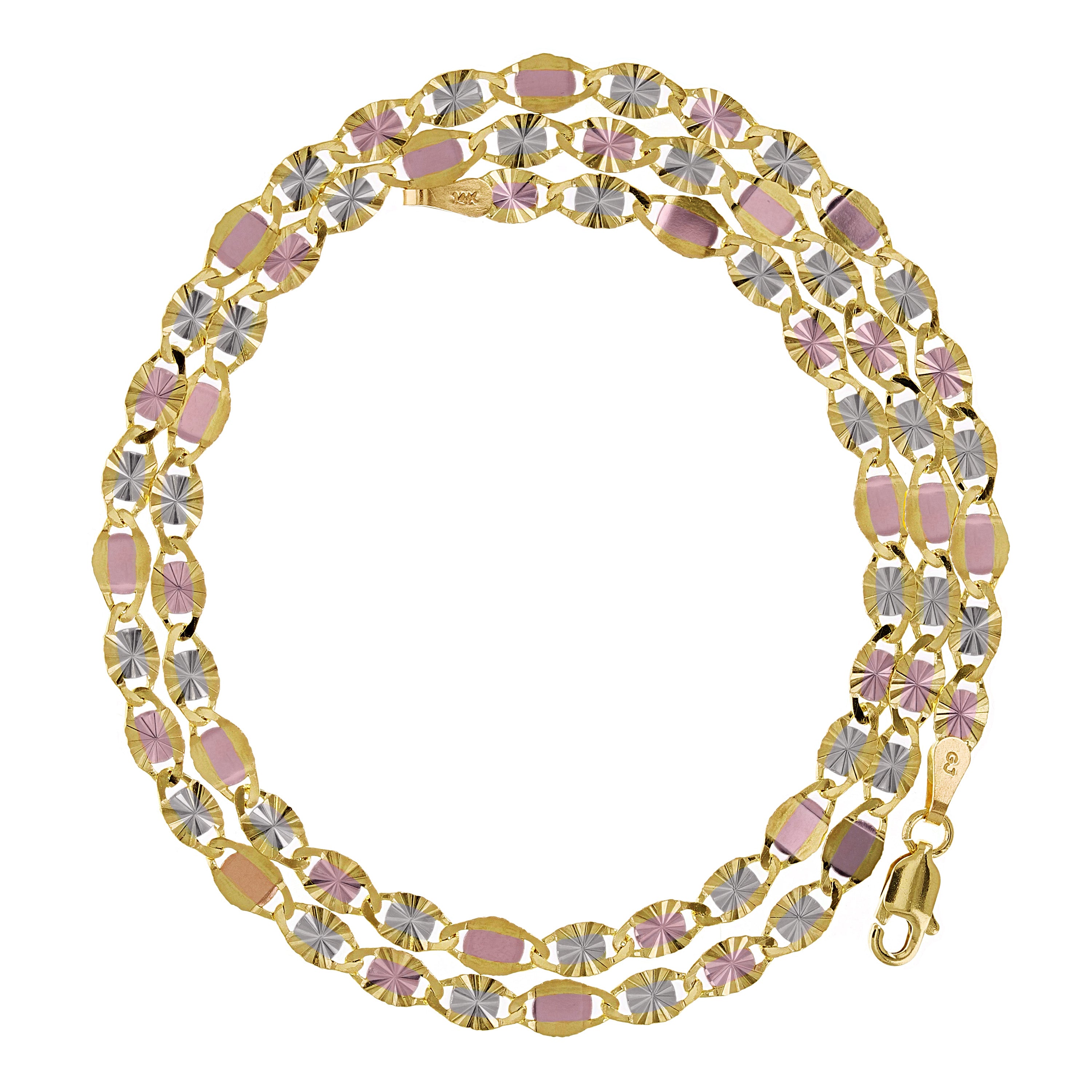 Italian 14k Tri-Color Gold Diamond Cut Valentino Chain Necklace 16" 3.9mm 4.6 grams - 16" 4.6 grams