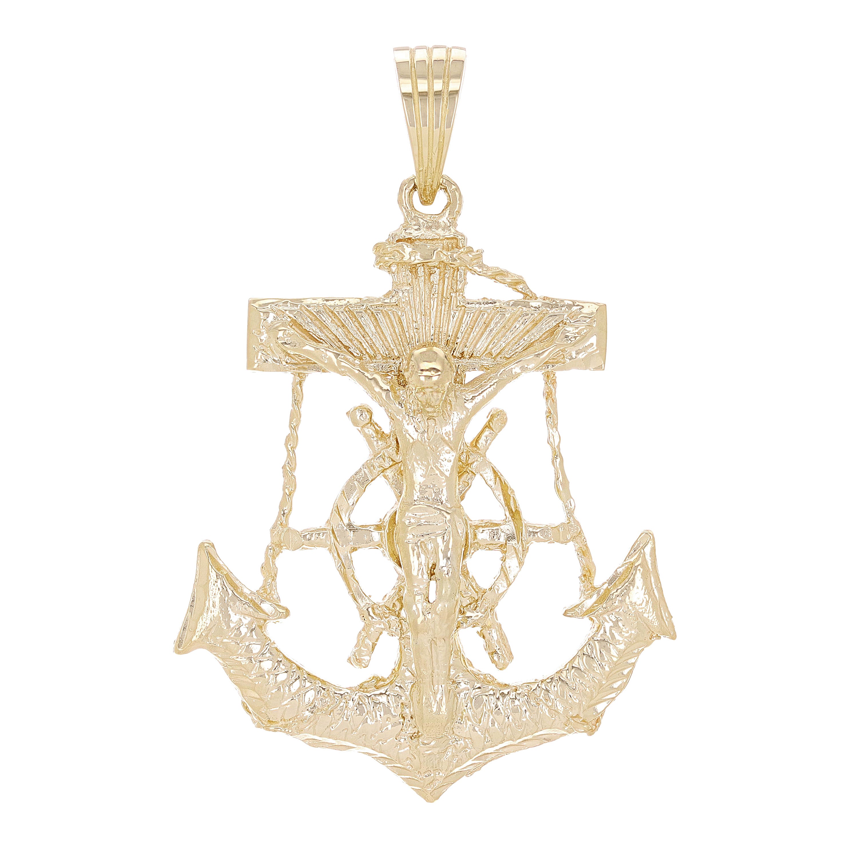 10k Yellow Gold Solid Big Anchor Mariner Cross Jesus Crucifix Pendant 2.9� 31.6g
