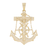 10k Yellow Gold Solid Big Anchor Mariner Cross Jesus Crucifix Pendant 2.9� 31.6g