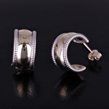 Italian 14k Yellow & White Gold Rope Shiny Small Huggie C-Shaped Hoop Earrings