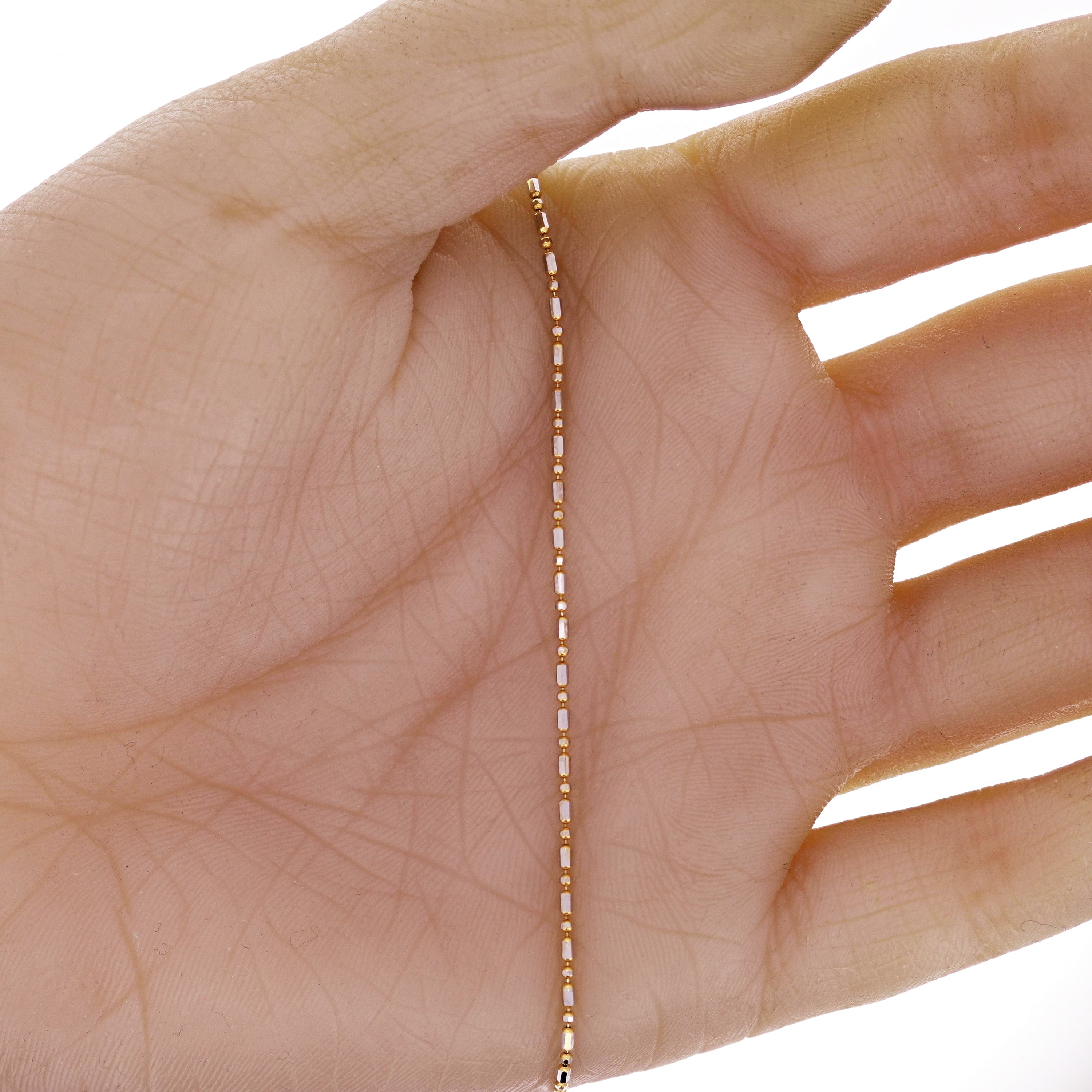 Italian 14k Two-Tone Gold Ball Bead Charm Anklet Bracelet 10" 1.2mm 1.5 grams