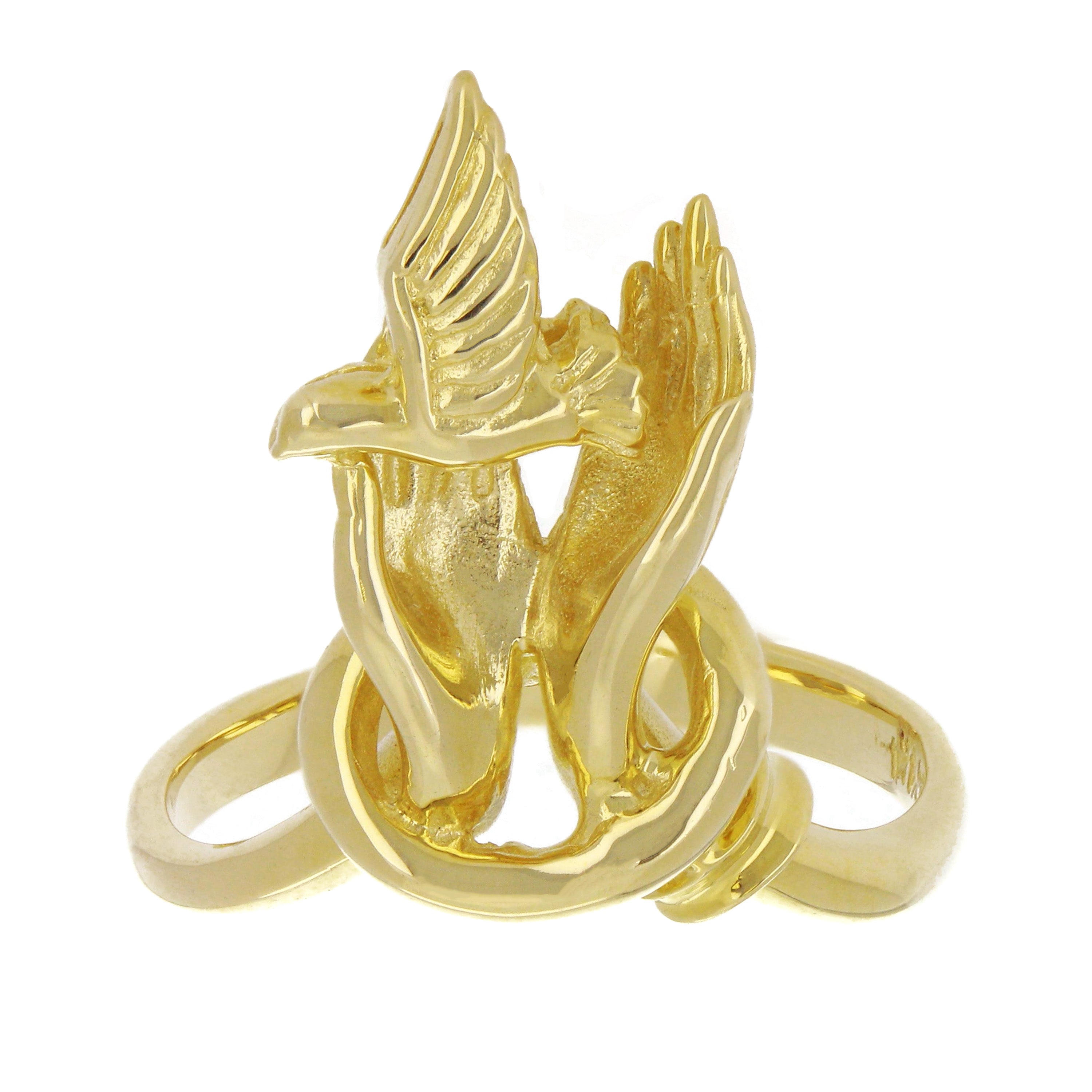 14k Yellow Gold Hands Holding a Dove Ring Size 5 - Yellow,Ring Size 5