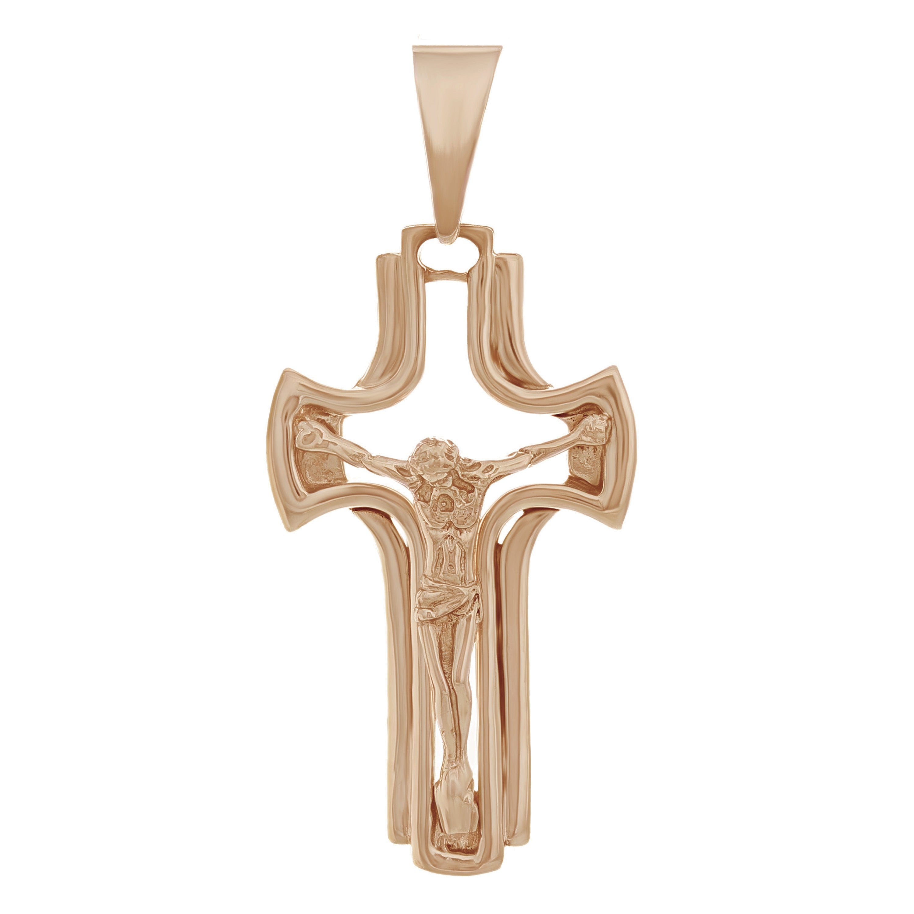 14k Rose Gold Jesus Crucifix Cross Religious Charm Pendant 1.2" 4.1 grams