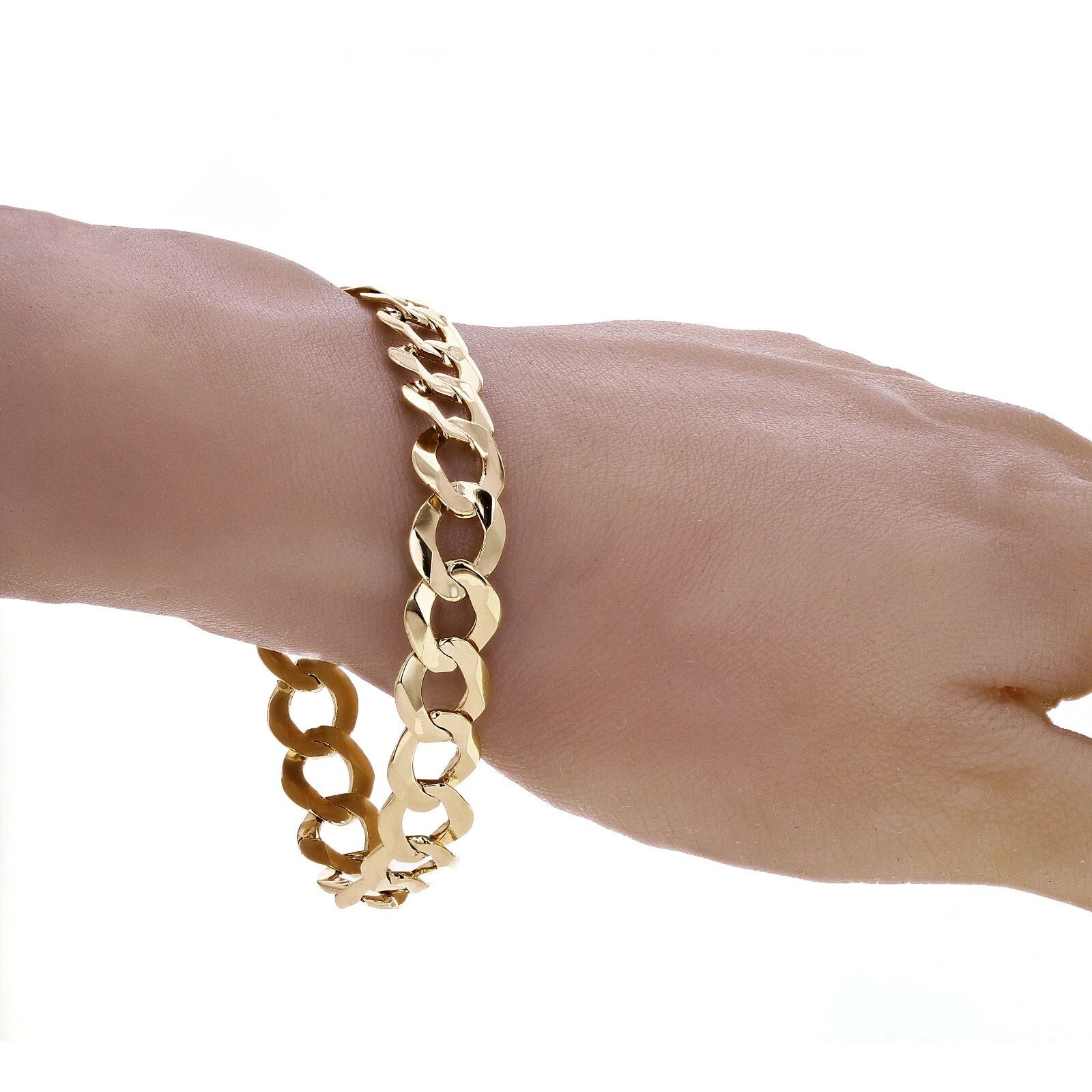 Men's 14k Solid Yellow Gold Flat Cuban Link Chain Bracelet 8.5" 11.5mm- 24 grams