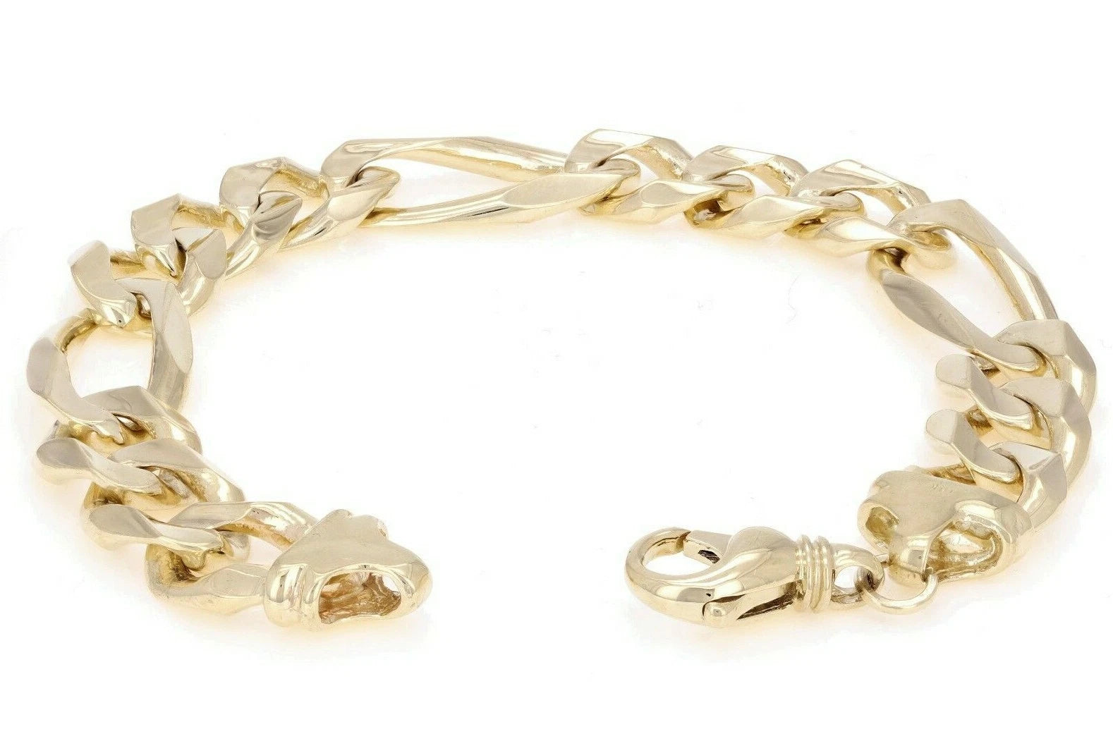 10k Yellow Gold Figaro Link Chain Bracelet 7.5" - 9" 12.7mm