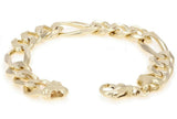 10k Yellow Gold Figaro Link Chain Bracelet 7.5" - 9" 12.7mm