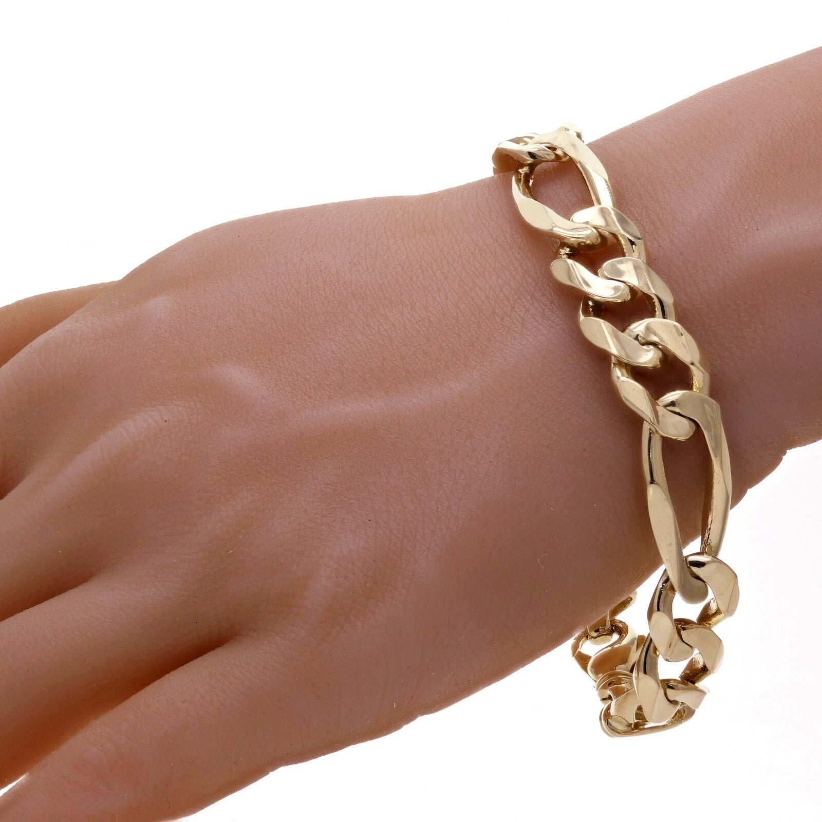 10k Yellow Gold Figaro Link Chain Bracelet 7.5" - 9" 12.7mm