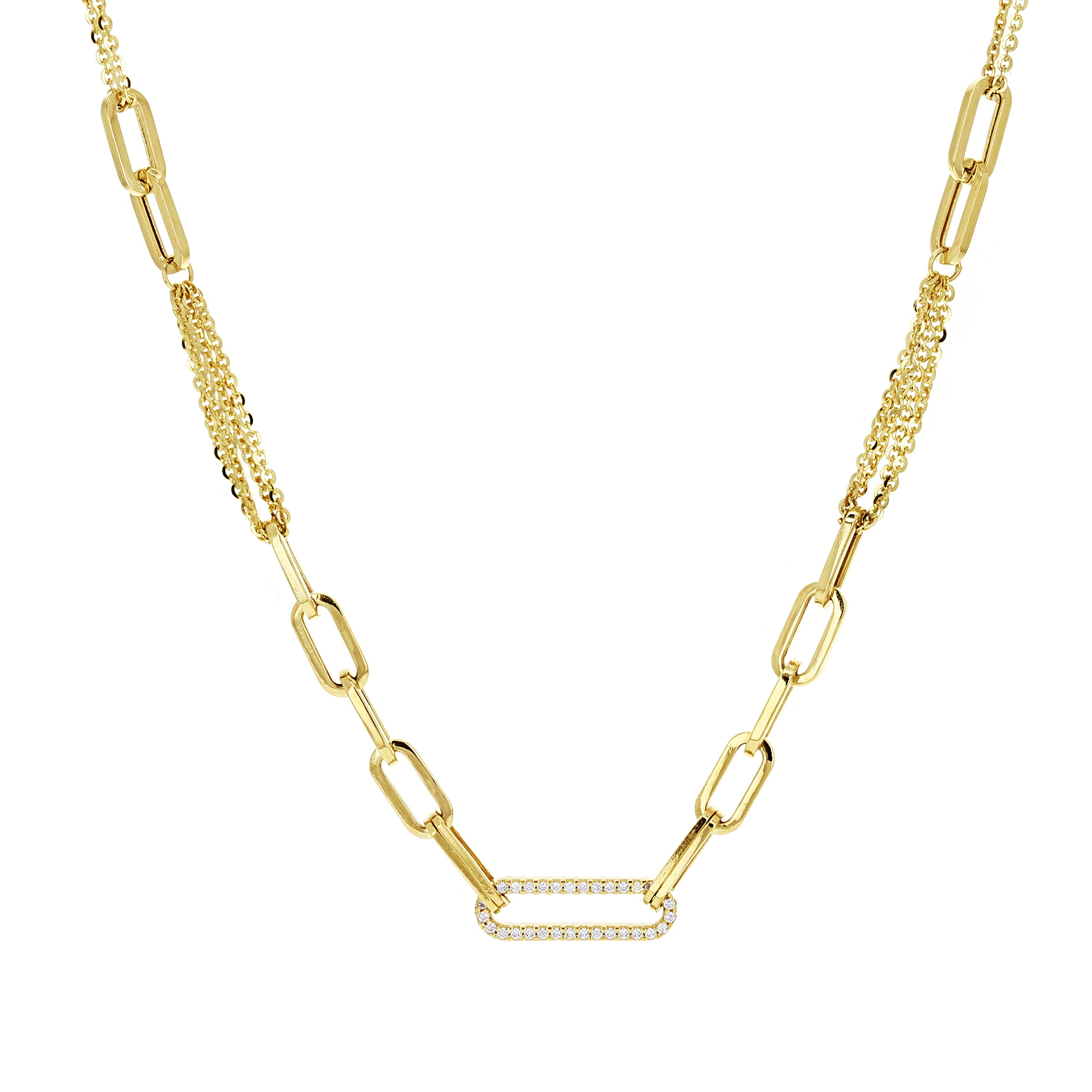 Italian 14k Yellow Gold Paper Clip Link Double Rolo Chain Necklace 18" 8 grams