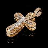 Italian 14k Two-Tone Gold 3D Double Sided Crucifix Cross Charm Pendant 1.4" 4.5g