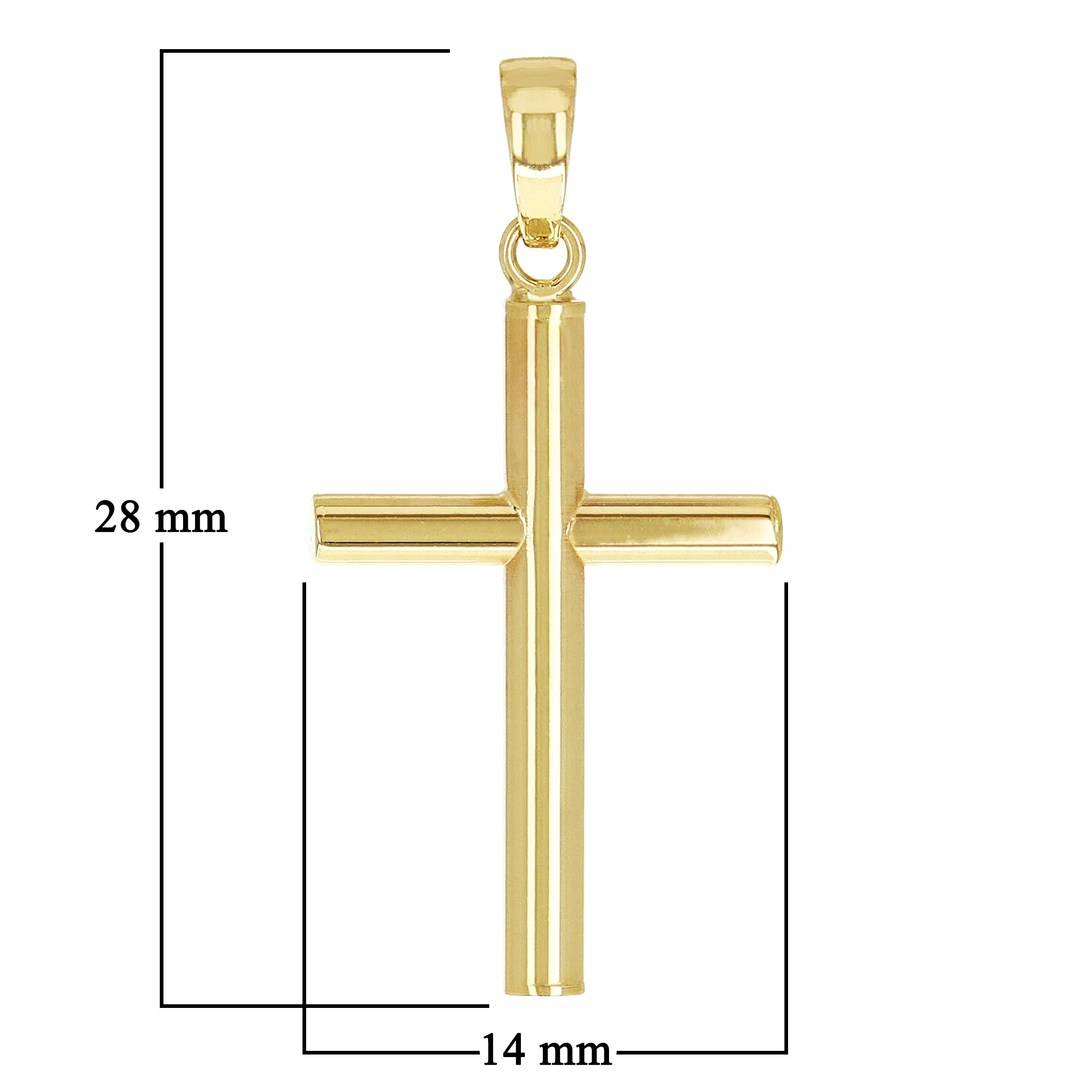 Italian 14k Yellow Gold Hollow High Polish Plain Cross Charm Pendant 1.1" 0.7g