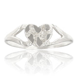 14k White Gold Nugget Heart Ring Band Sizes 7 - Ring Size 7