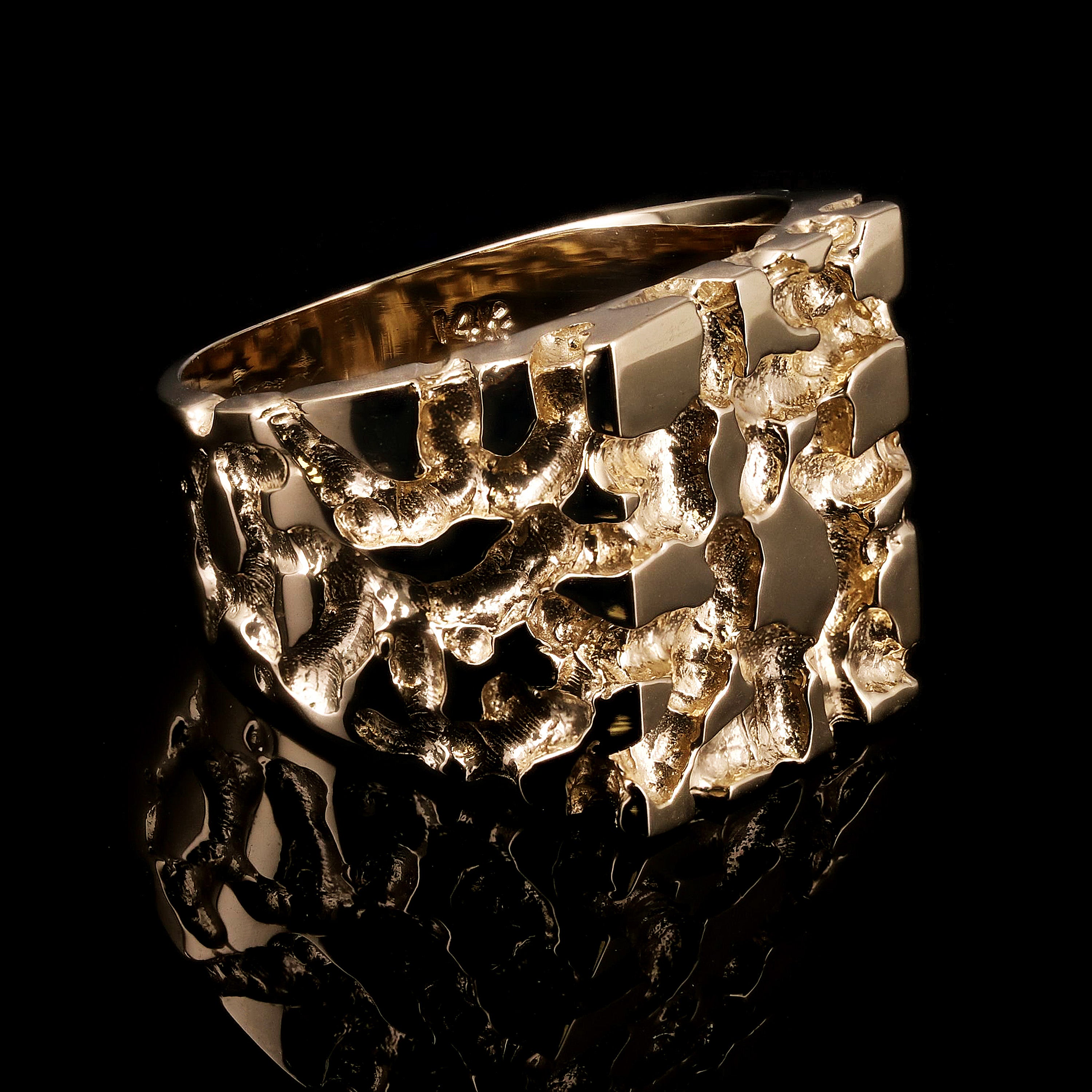 Men's 14k Yellow Gold Square Nugget Ring Size 7.5 - 16.4mm 9.8 grams - Ring Size 7.5 9.8 grams