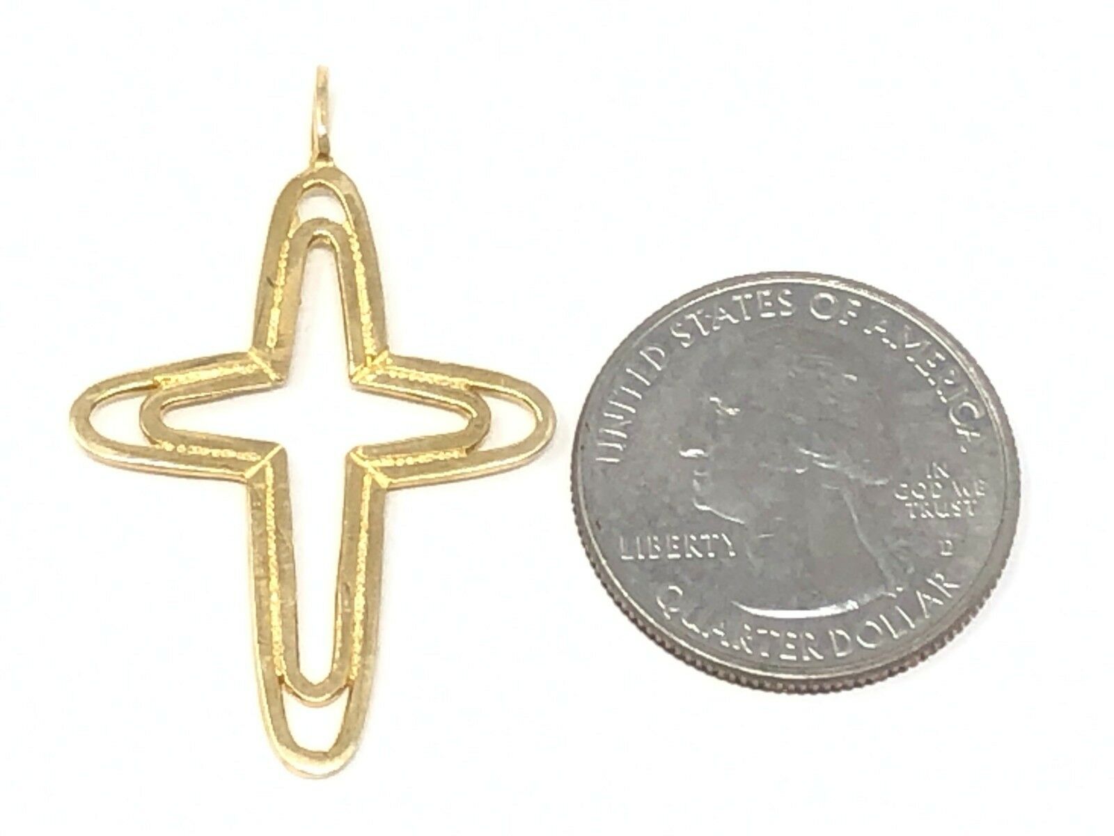 14k Yellow Gold Solid Plain Religious Cross Charm Pendant 1" 2.3 grams