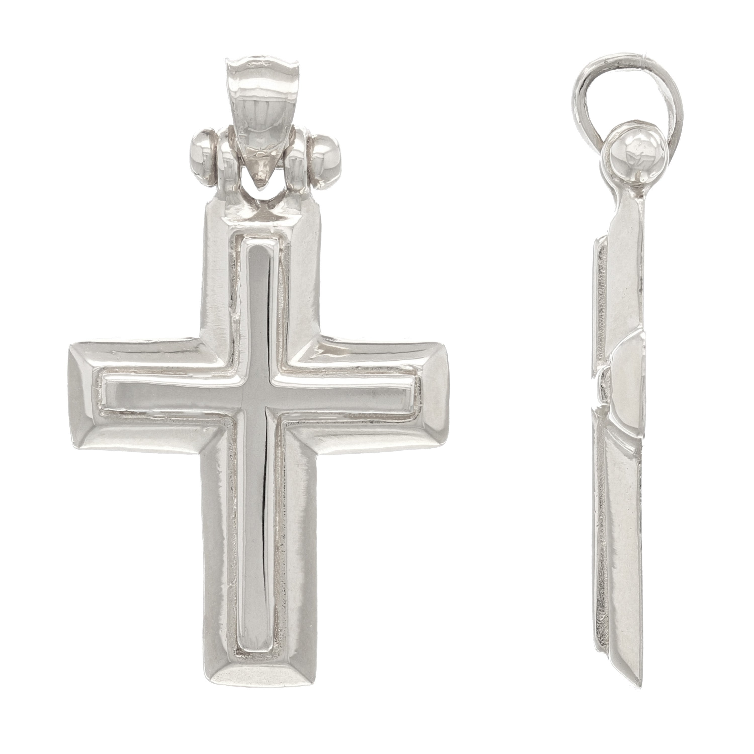 14k White Gold 3D Cross Religious Charm Pendant 1.17" 3.9 grams - White